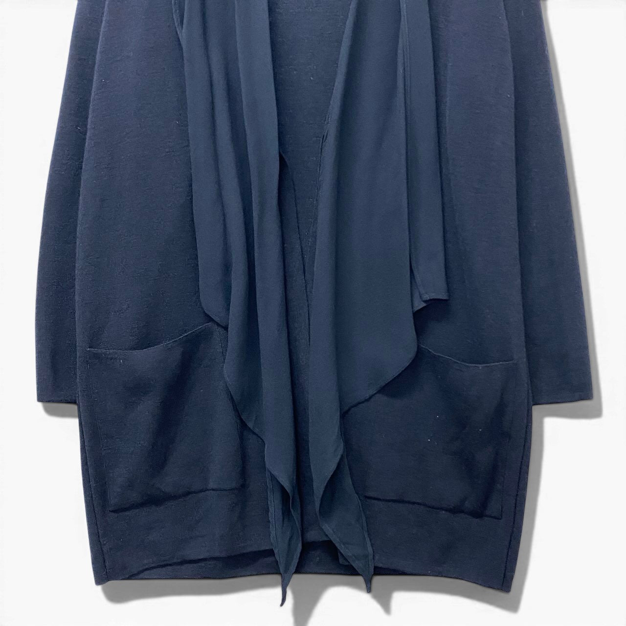 82f16 Max Mara マックスマーラ ロングニットカーディガン 異素材切替 ウールニット ネイビー レディース 女性用u02t