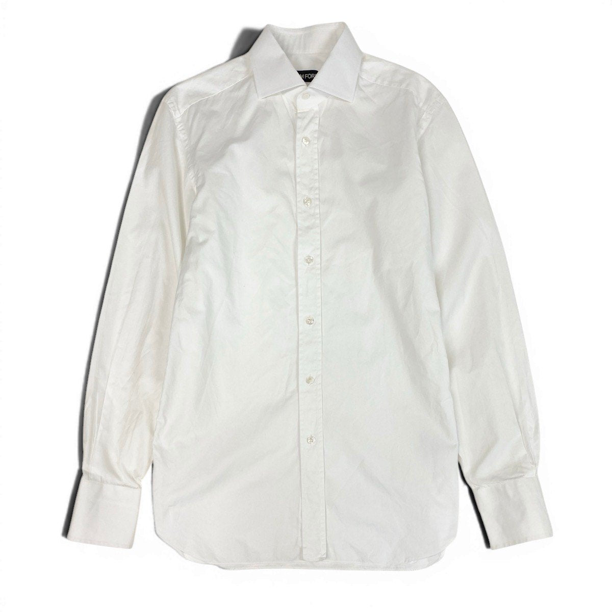 84e29④ TOM FORD トムフォード 長袖シャツ コットンシャツ ビジネス サイズ 39-15 1/2 無地 ホワイト コットン100％ メンズ 紳士服u02t