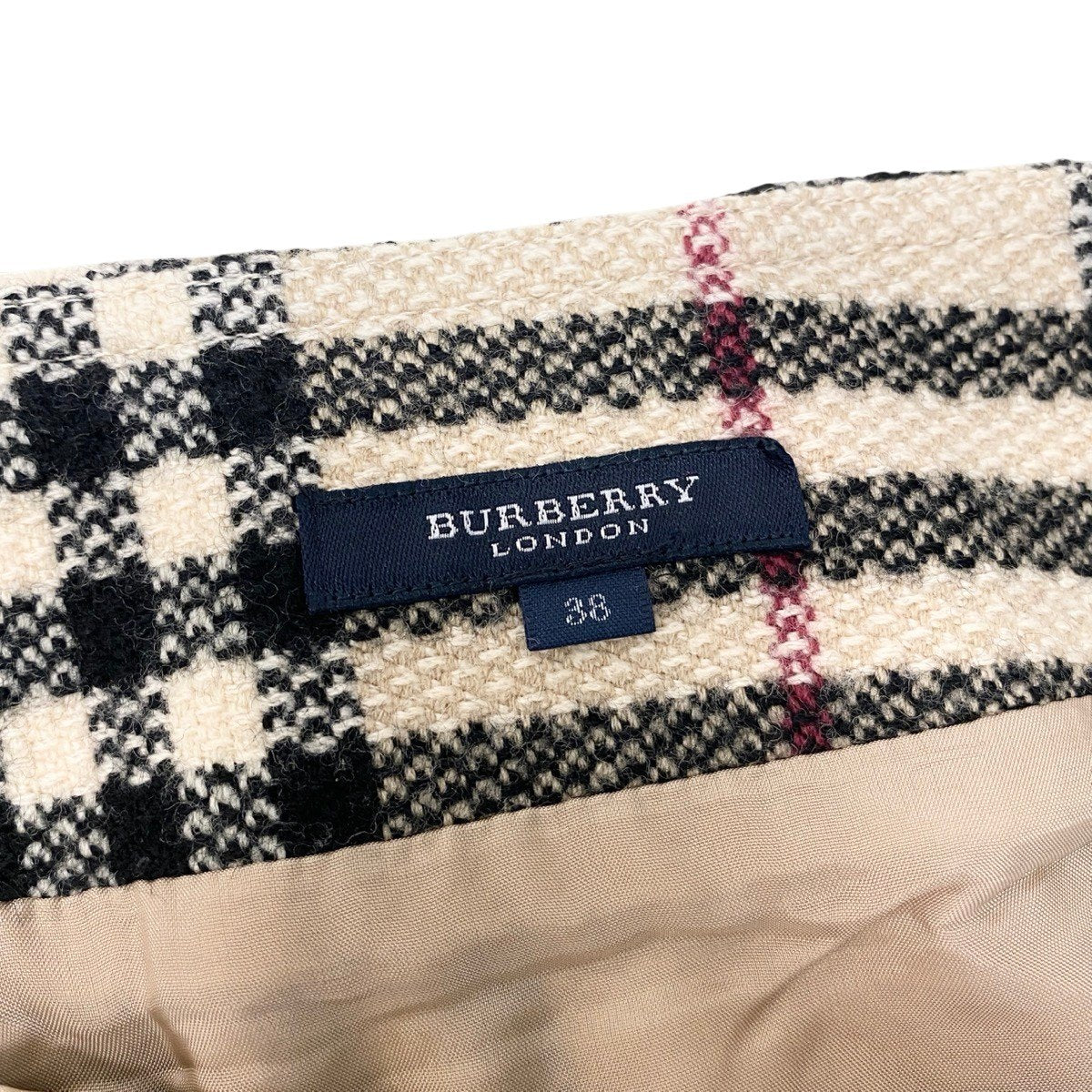 18f15 BURBERRY LONDON バーバリーロンドン チェック柄 スカート 再構築 カットオフ ボトムス 38 ベージュ ウール レディースo07t
