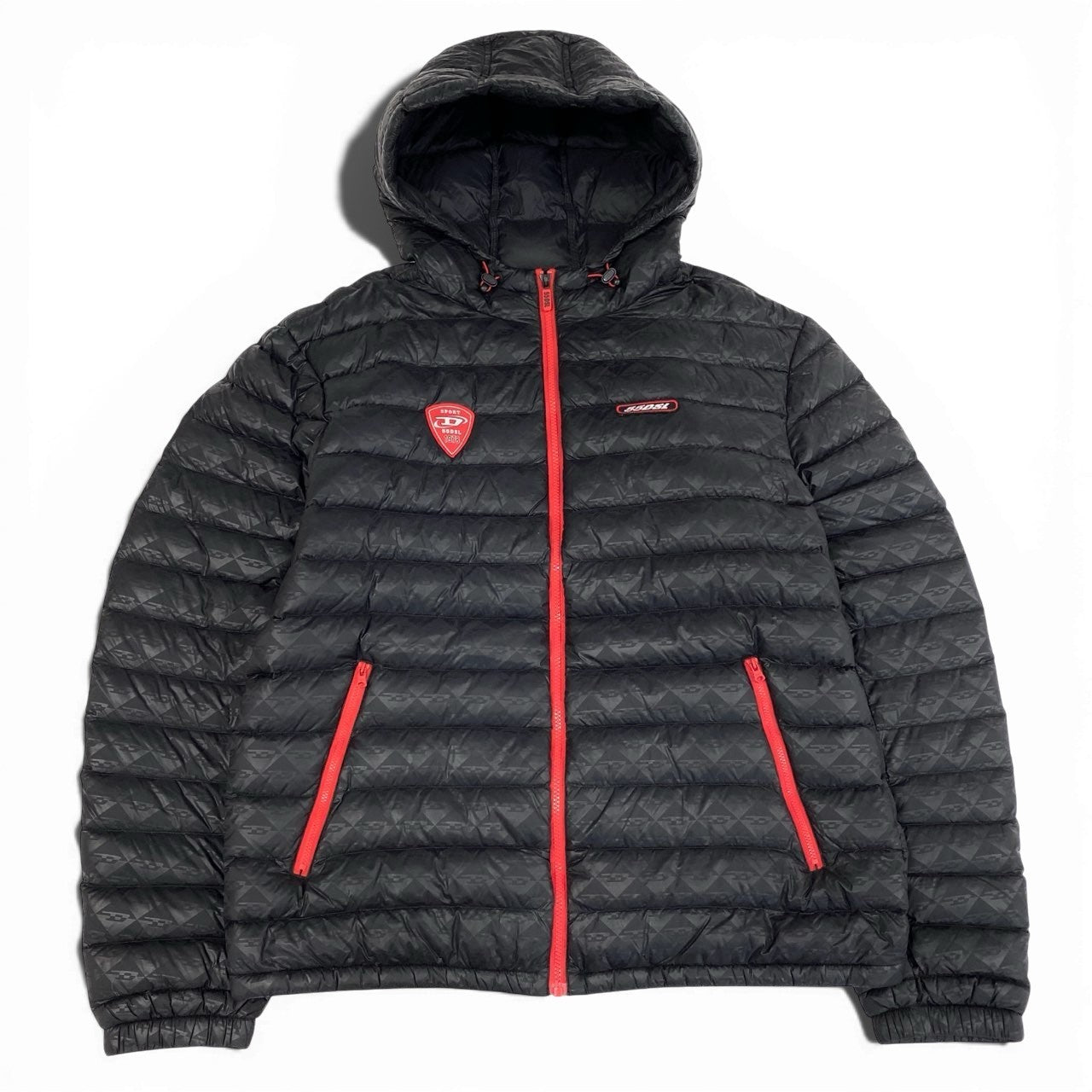 50a19 DIESEL SPORT ディーゼル 55DSL ダウンジャケット フーデット ジャンパー 総柄 メンズ 紳士服 AMWT-KOOPU-HT26 XXL ブラックu02t