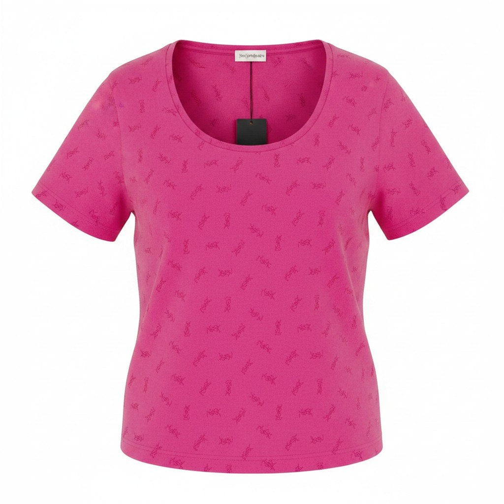 Ed23 【未使用保管品】  YVES SAINTLAURENT イヴサンローラン YSLロゴ 半袖Tシャツ カットソー トップス SN50-353 サイズLL ピンク レディース 女性用k02i