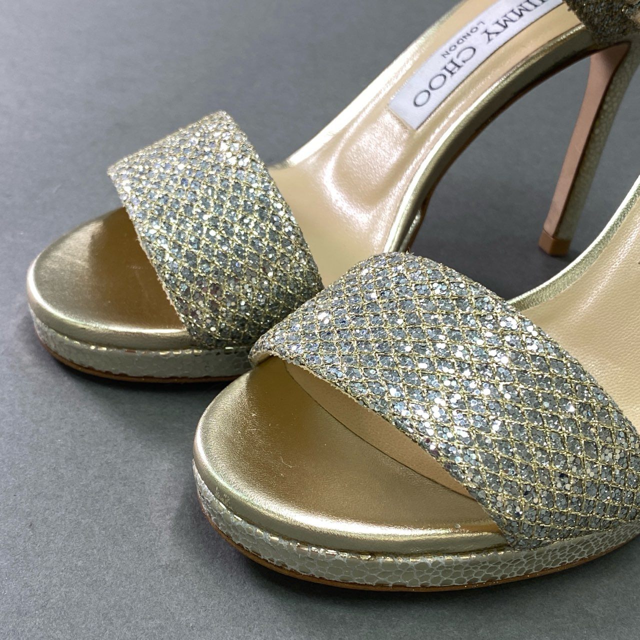 14k6 JIMMY CHOO ジミーチュウ 247ALANA アラーナ パンプス サンダル ピンヒール ラメデザイン サイズ35 シルバー系 レザー レディース 女性用 靴