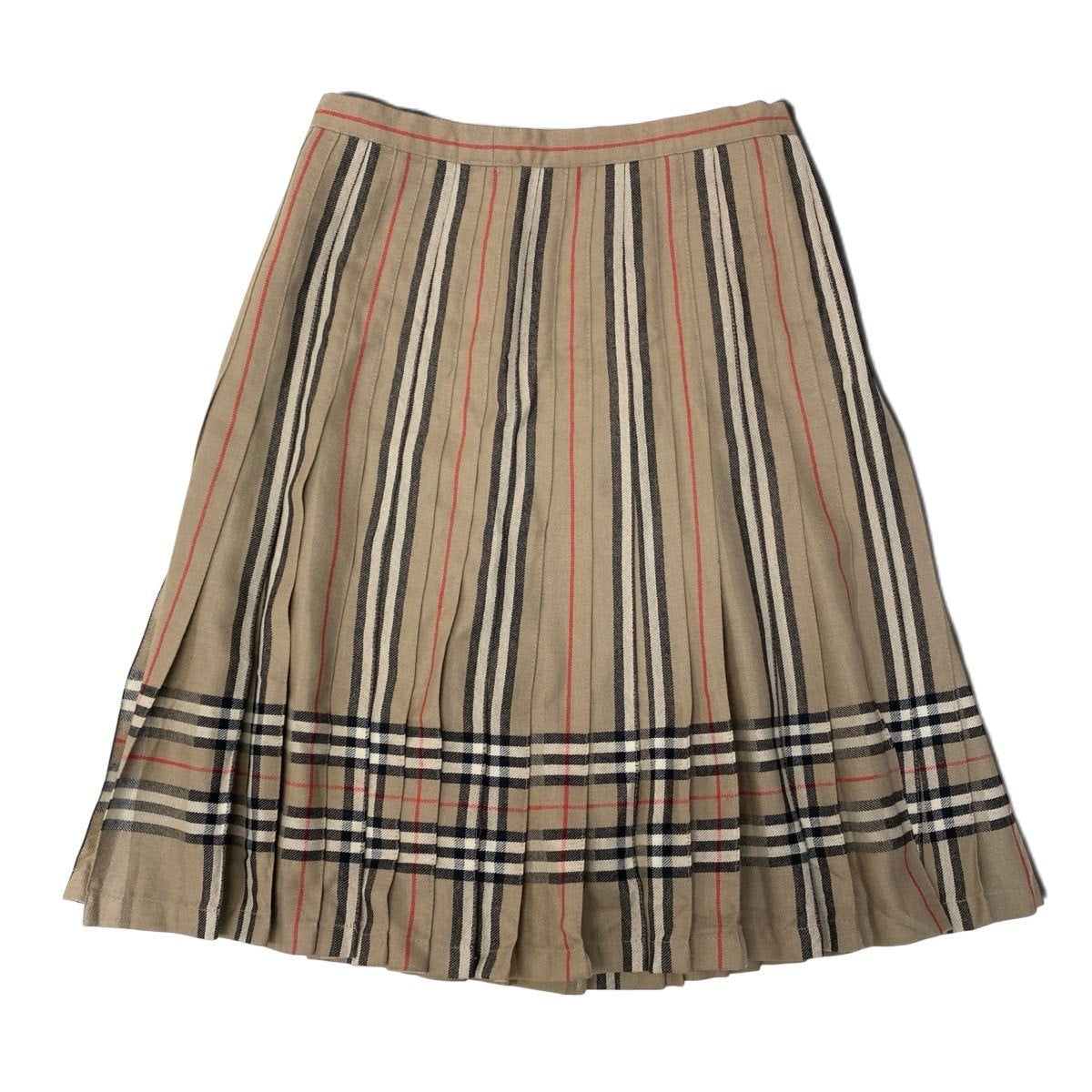Ii27 BURBERRY バーバリー プリーツ ギャザースカート ボトムス ノバチェック ストライプ MADE IN UK 14 ブラウン系 ウール レディースo07t
