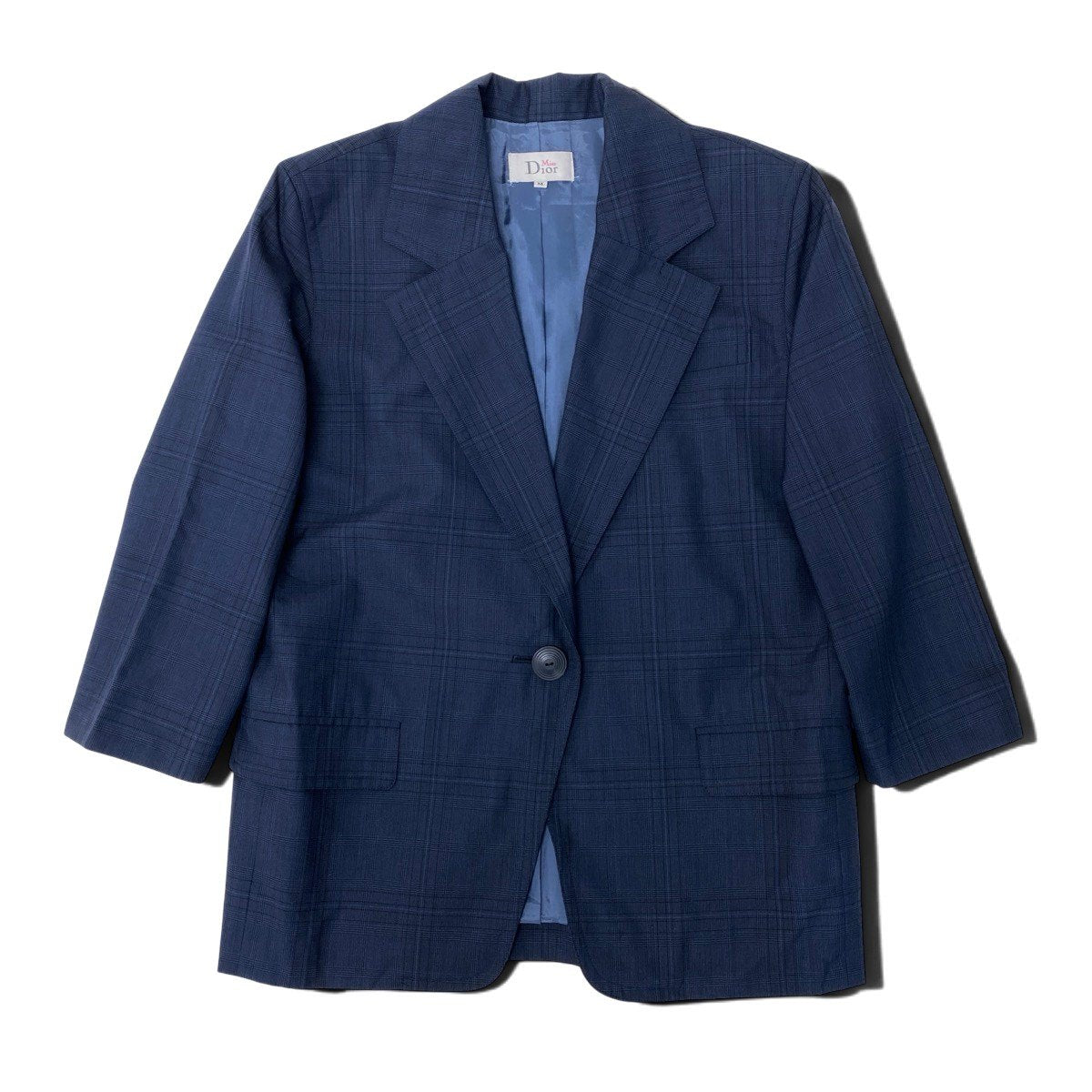 83h25 Miss Dior ミスディオール テーラードジャケット チェック柄 ウールブレンド サイズM ネイビー レディースo07t