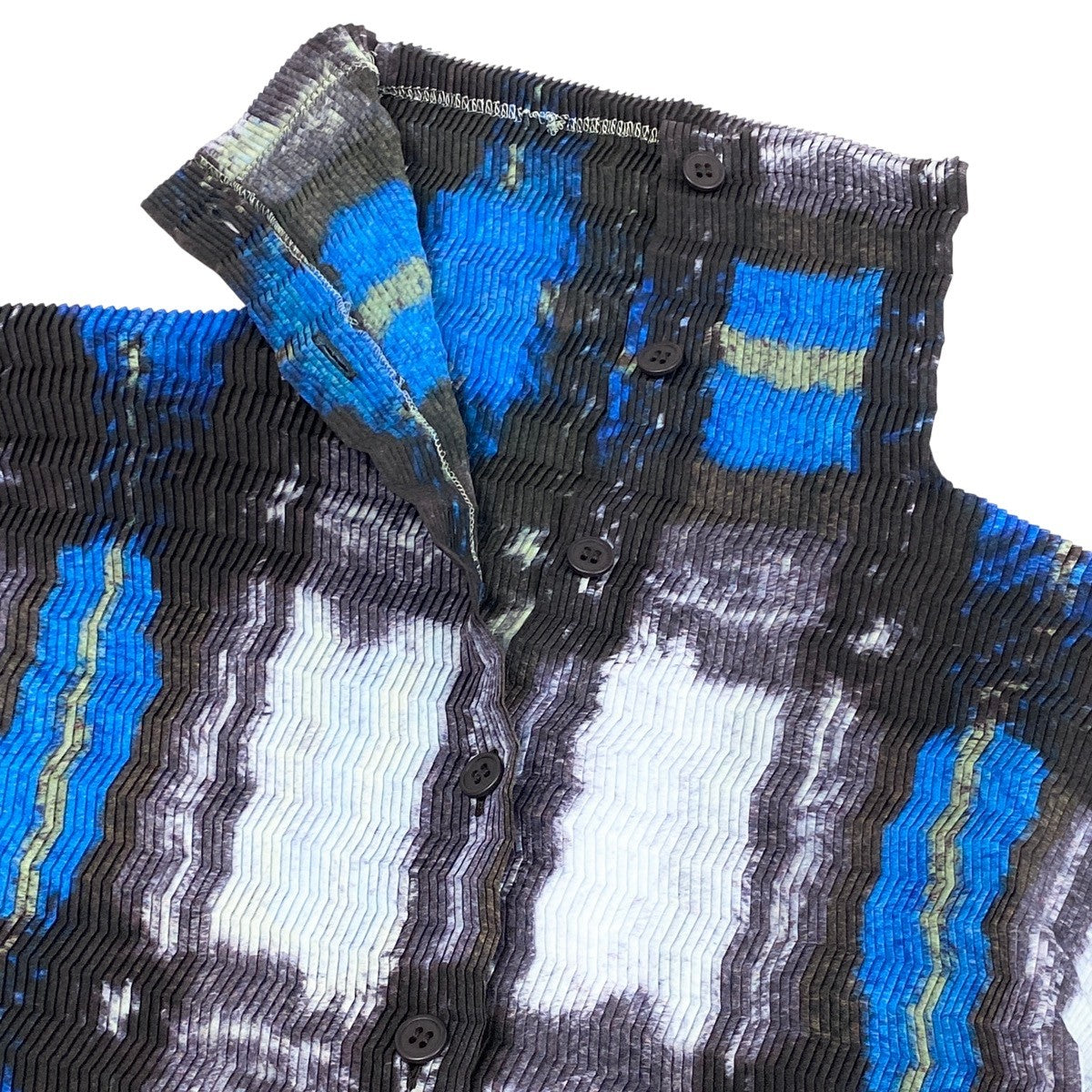 Ah28  ISSEY MIYAKE イッセイミヤケ ロングスリーブ プリーツ加工シャツ 総柄プリント サイズL マルチカラー ポリエステル レディースo07t