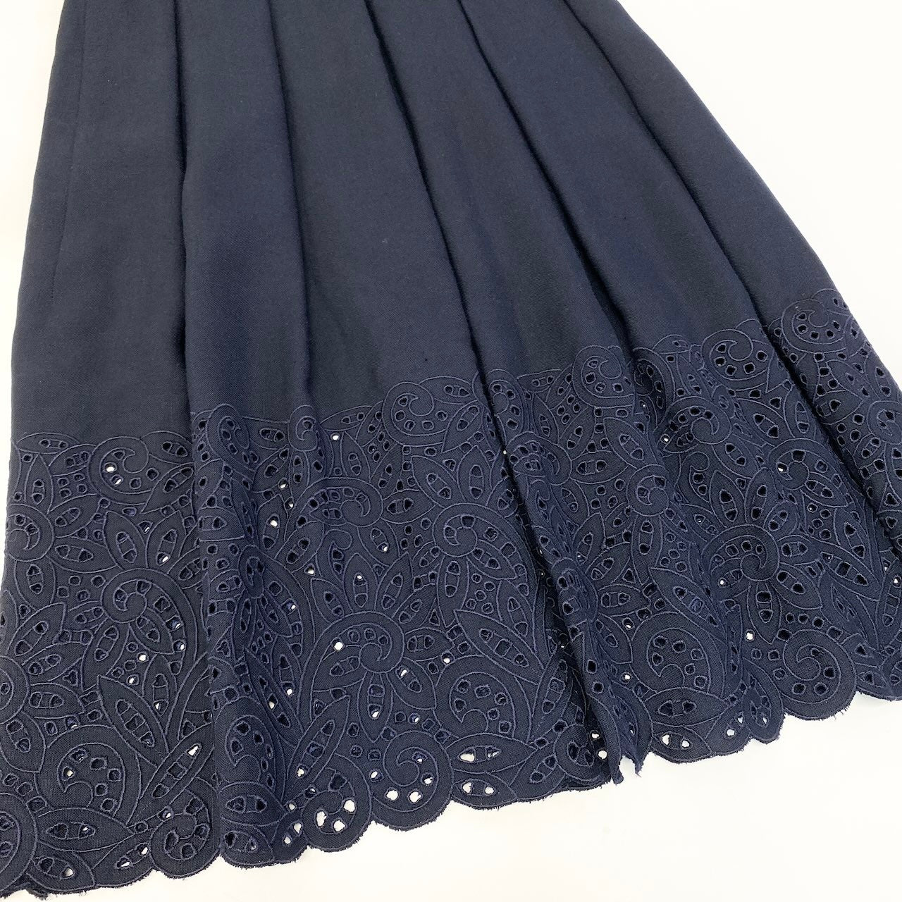66d27 Christian Dior クリスチャンディオール つけ襟 ロングワンピース 半袖ワンピース 2way 裾レース リネンブレンド サイズ7 ネイビー レディース 女性用u02t