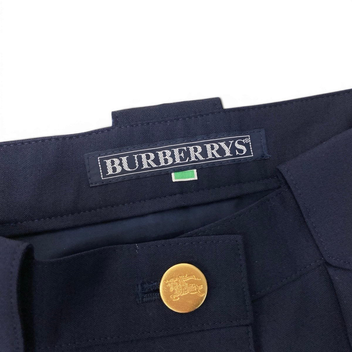 76g14 BURBERRY バーバリー フロントボタン タックスカート ミディ丈 金ボタン サイズ9AR ネイビー ウール100％ レディースu02t