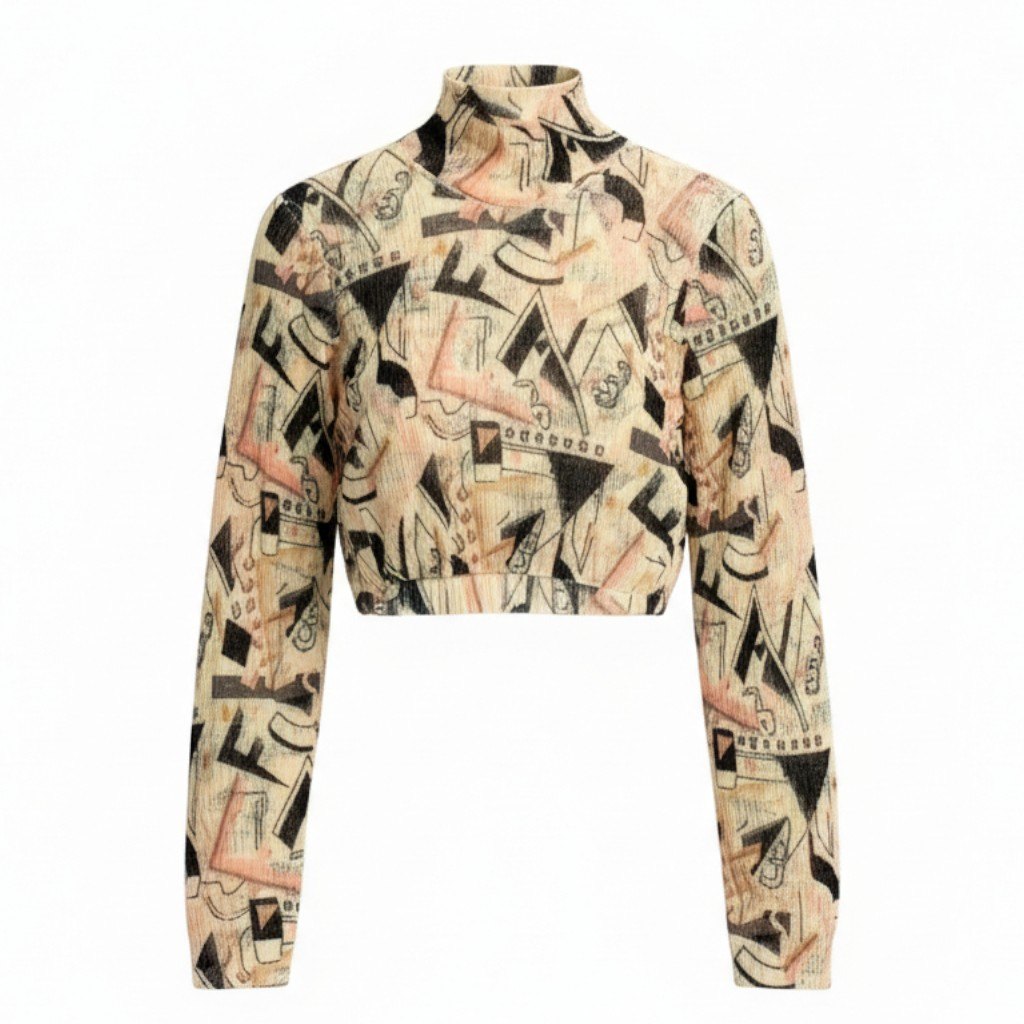 29a9 FENDI フェンディ 22年 モヘアニット ロングスリーブ セーター 総柄 ローゲージニット ハイネック レディース 女性用 38 マルチカラーo07t