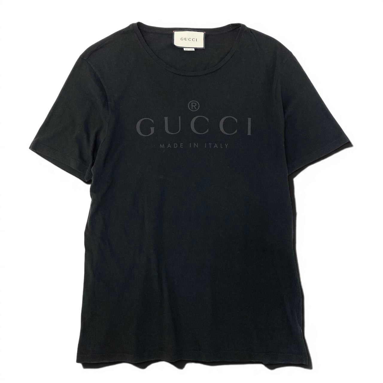 12d27 GUCCI グッチ ブランドロゴプリント カットソー 半袖Tシャツ トップス  サイズL ブラック コットン100％ メンズ 紳士服u02t