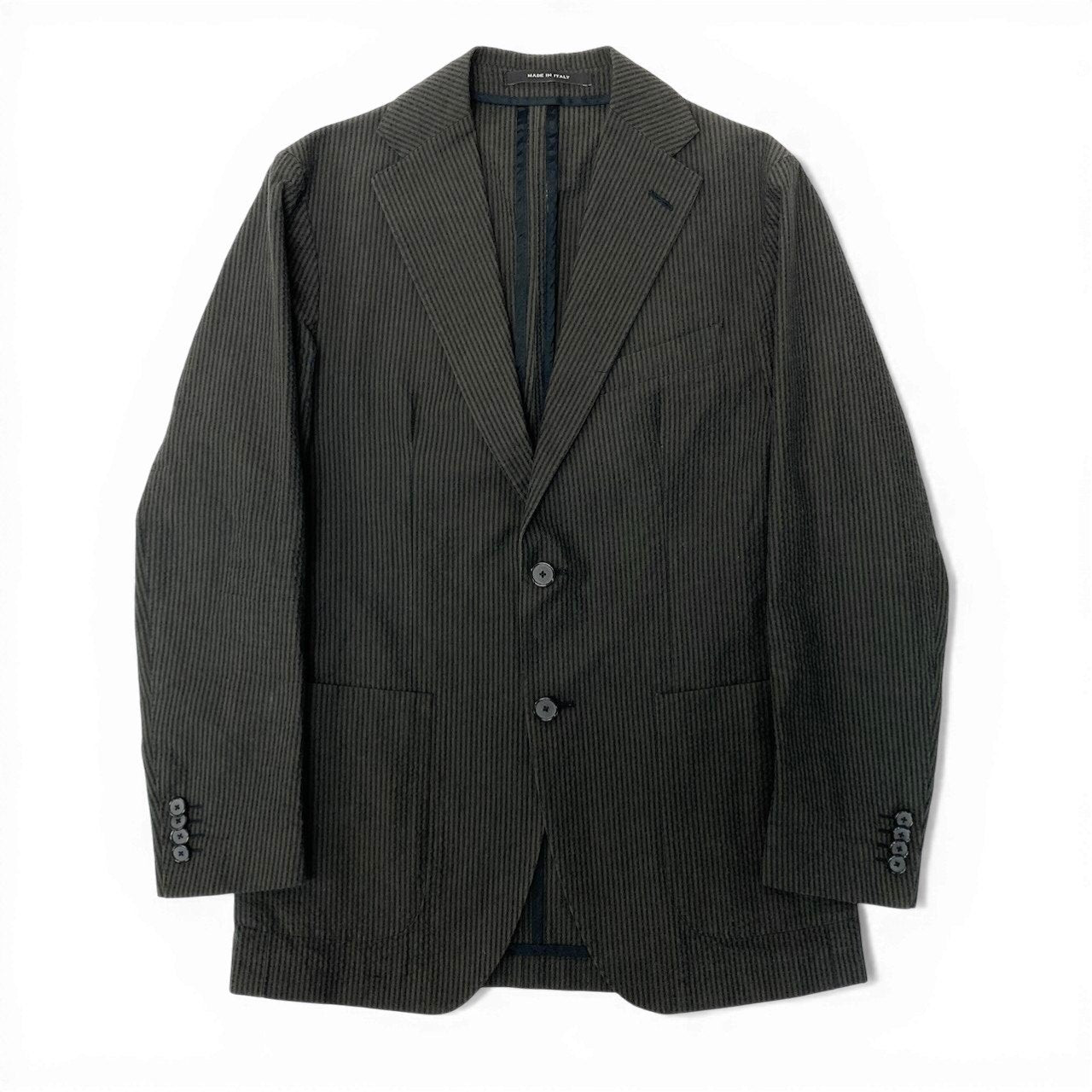 76c26 TAGLIATORE タリアトーレ テーラードジャケット シアサッカー ストライプ 44サイズ カーキ ブラック コットン100％ メンズ 男性用u02t