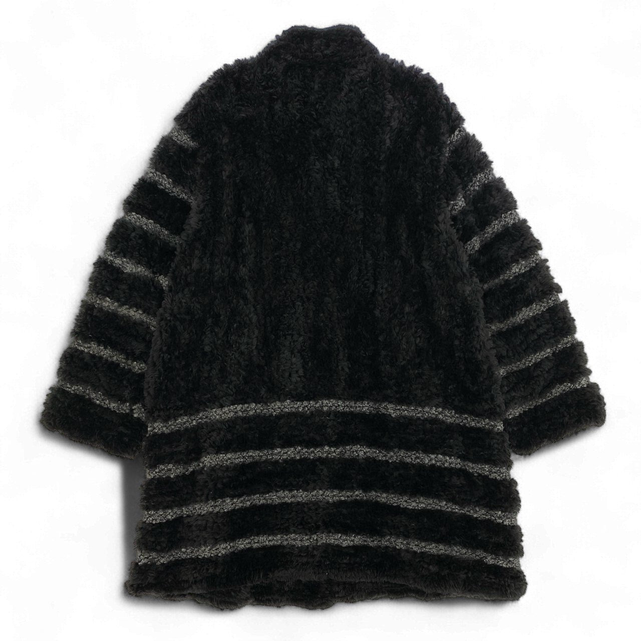 44k14 Erom Roche エロムロシェ ヌートリア ファーコート 毛皮コート 装飾ボタン ボーダー 11号 ブラック グレー レディースu02t