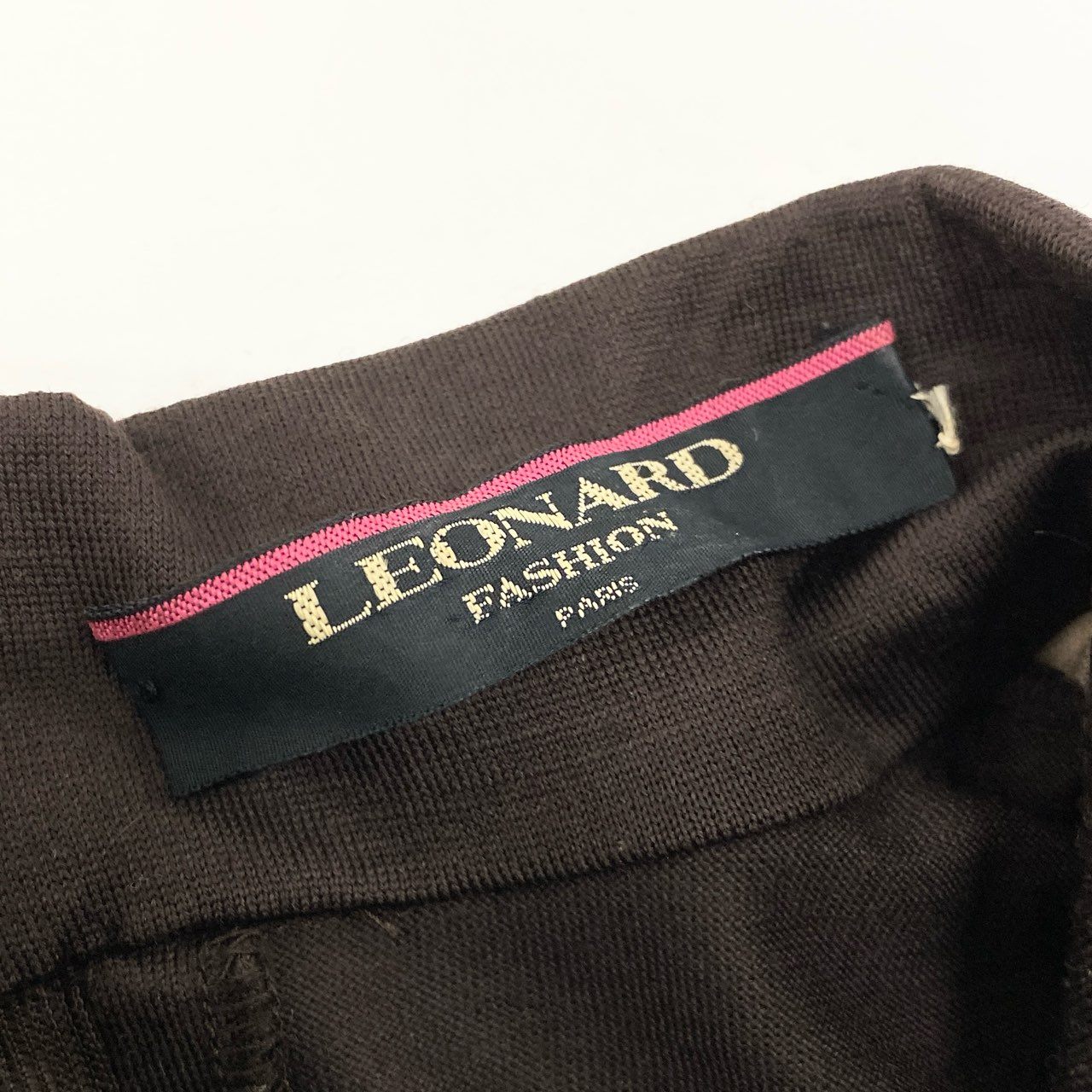 79k21 LEONARD FASHION レオナール ロングスリーブ カットソー ハイネックプルオーバー  美しい花柄プリント レディース 女性用 L ブラウン ウールシルクu02t