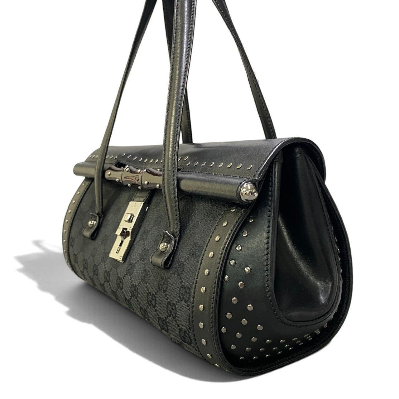 h29 GUCCI トムフォード期 スタッズ バンブーバッグ ブラック レディース 女性用ta1