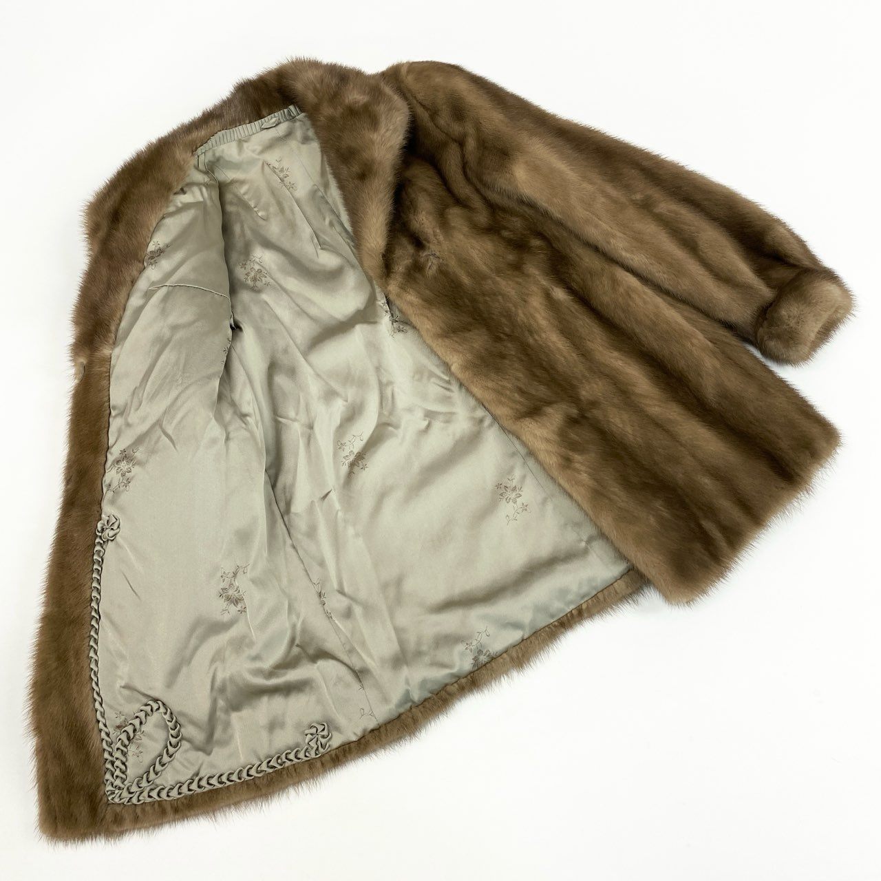 54L4 パステルミンク セミロングコート サイズ9号 茶系 本毛皮 MINK FUR リアルファー ポケット有 毛並み◎t18r