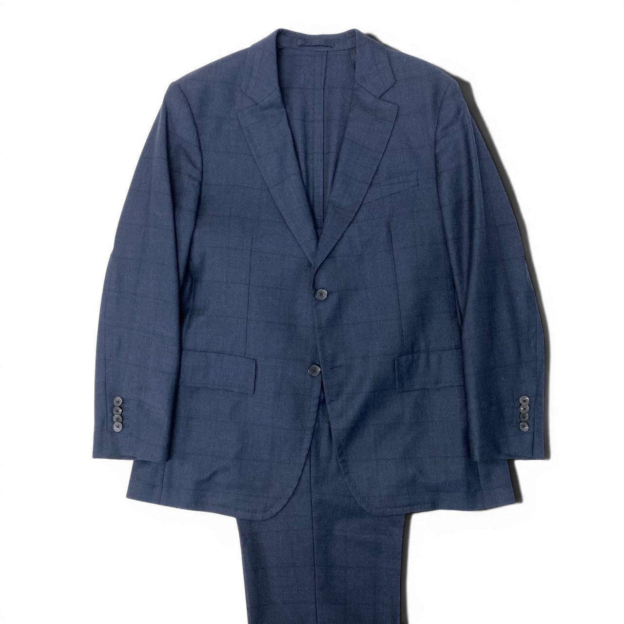 88g20 【美品】 Salvatore Ferragamo サルヴァトーレフェラガモ セットアップ シングルスーツ 2B チェック柄 サイズ52-7R ネイビー バージンウール100％ メンズ 紳士服u02t