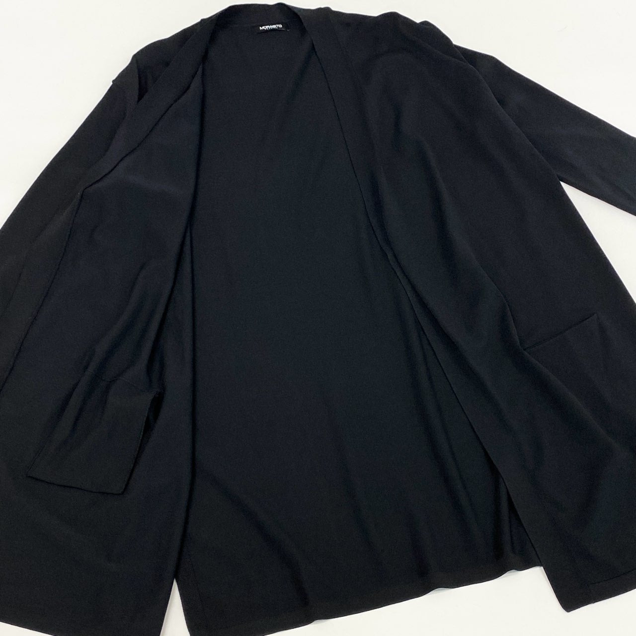 32i9 【美品】 MORABITO モラビト 長袖カーディガン ニットカーディガン セミロング丈 レディース 女性用 9049-52313 38 ブラック レーヨン ナイロンu02t