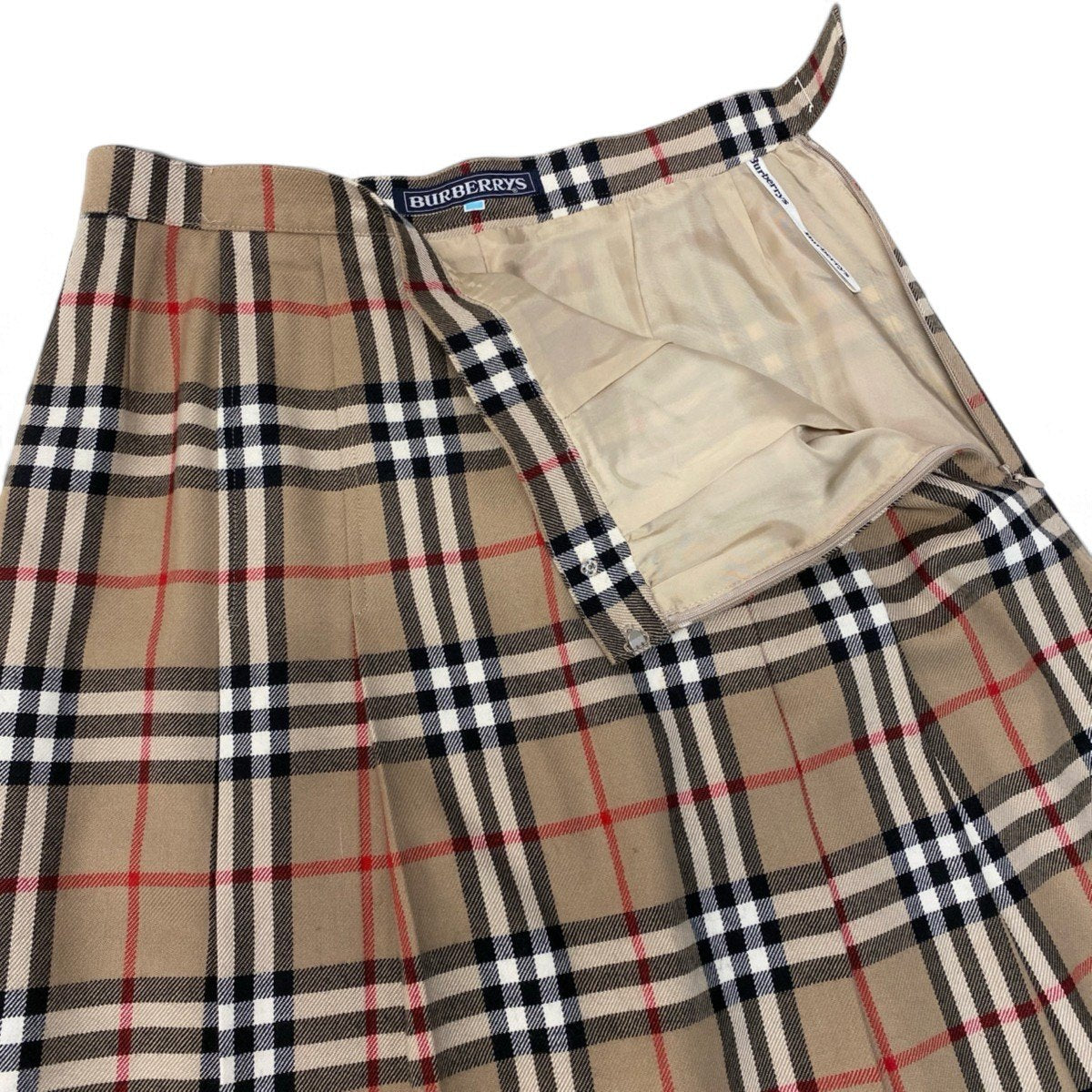 30j4 BURBERRYS バーバリーズ プリーツスカート ノバチェック ウールスカート 13BRサイズ ベージュ ウール100％ レディース 女性用u02t