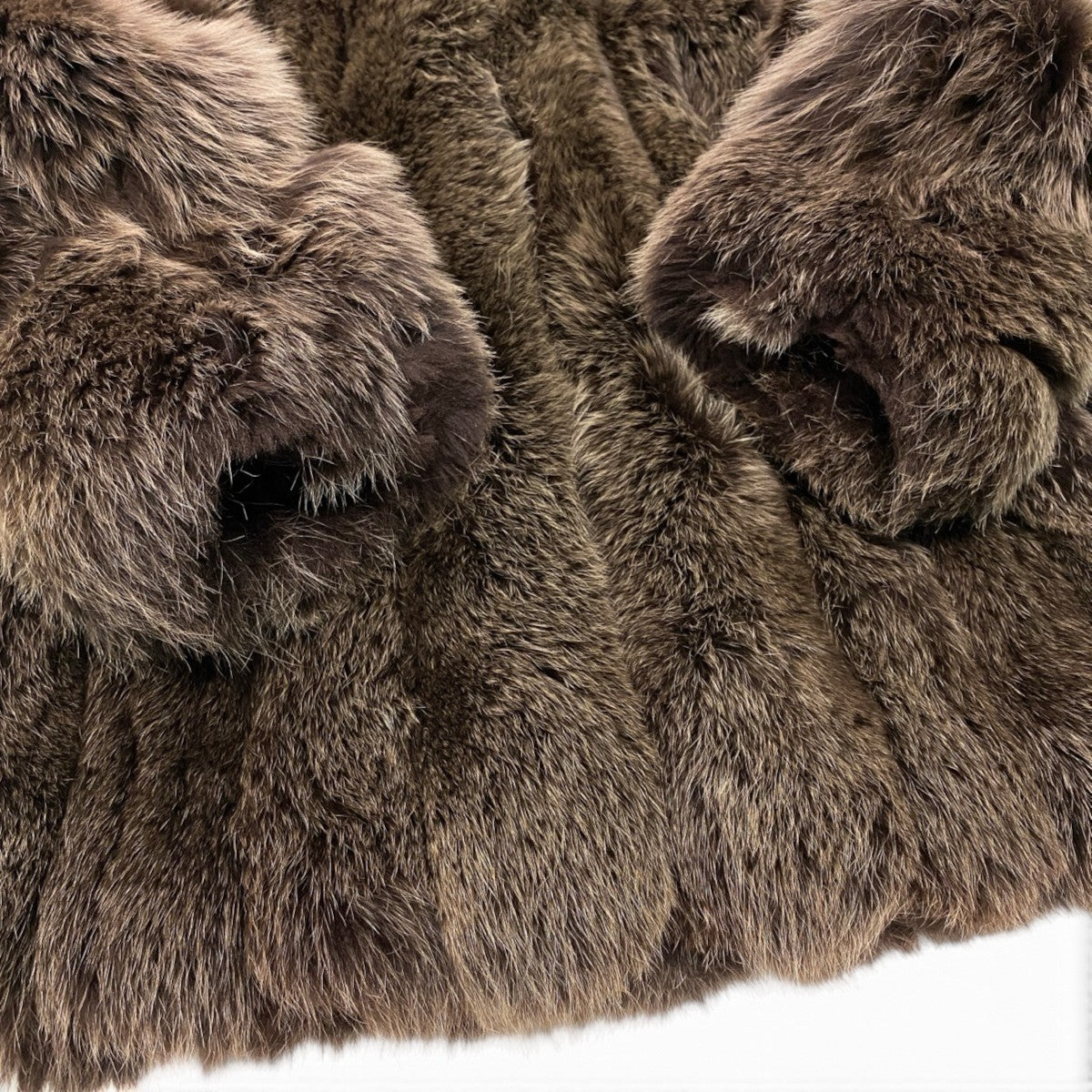 64i16 シルバーフォックス ファーコート サイズ13 茶系 本毛皮 Fox Fur Coat リアルファーt18r