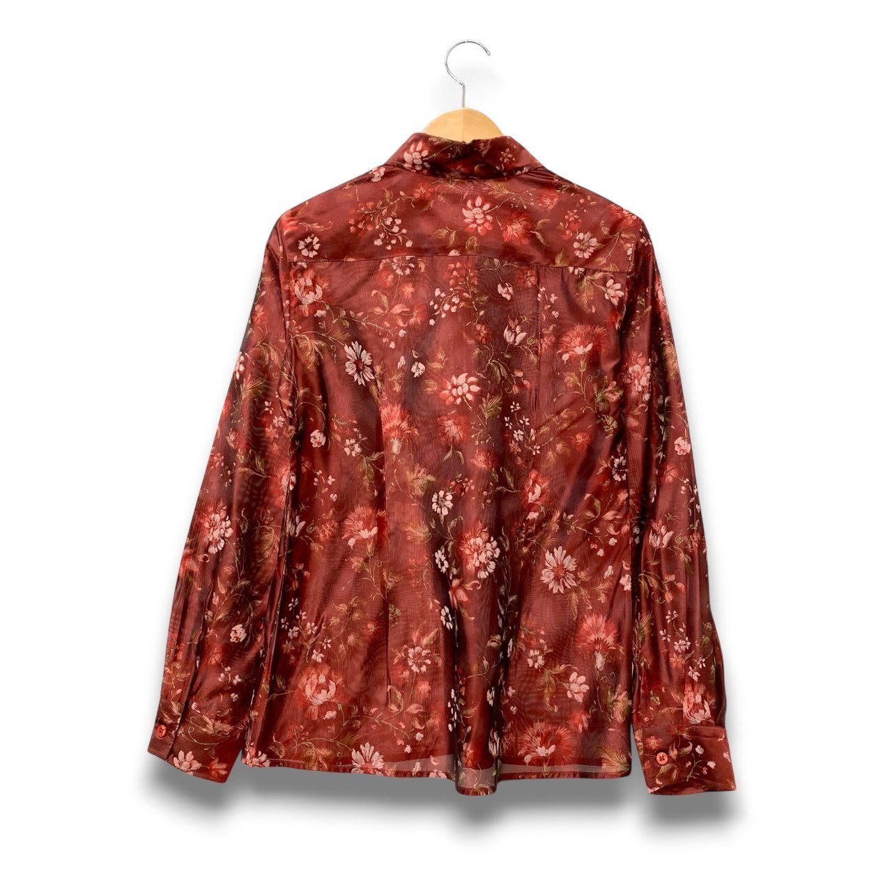 45c6 ETRO エトロ シアーシャツ フラワープリント 花柄 ロングスリーブ シルク混紡 レディース 女性服 サイズ44 レッド系u02t