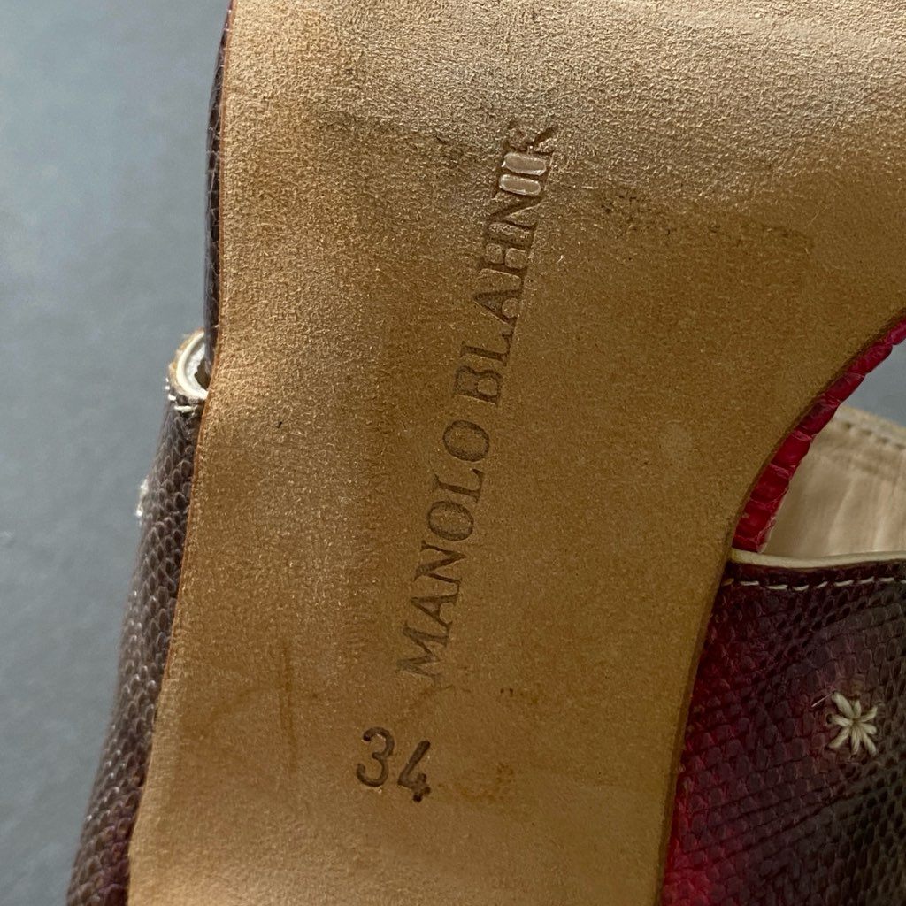 1g13 MANOLO BLAHNIK マノロブラニク サンダル フリンジデザイン エキゾチック サイズ34  パイソンレザー レディース