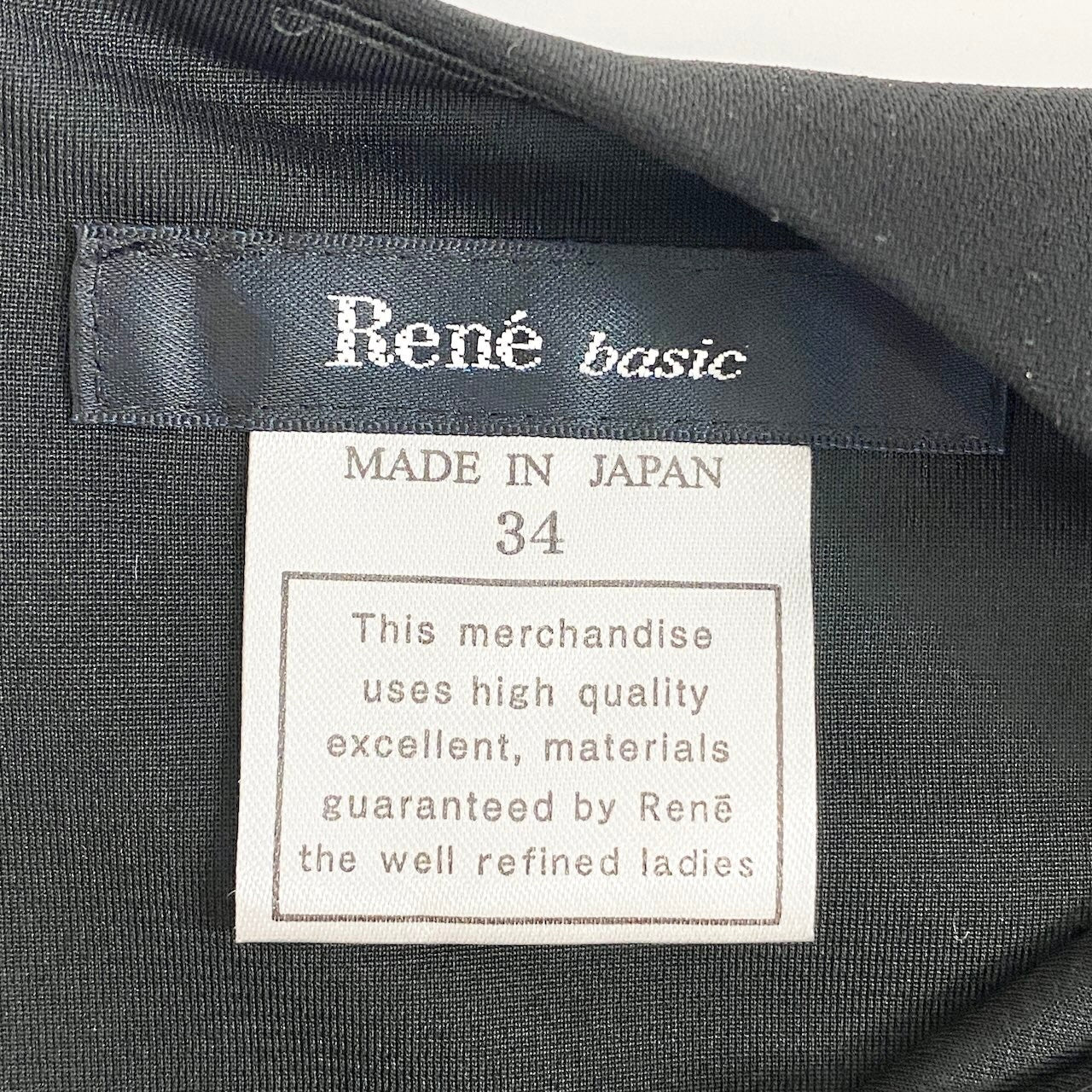 11c29 Rene basic ルネ 七分袖ワンピース フォーマルワンピース 膝丈 胸元リボン レディース 女性服 日本製 サイズ34 ブラックu02t