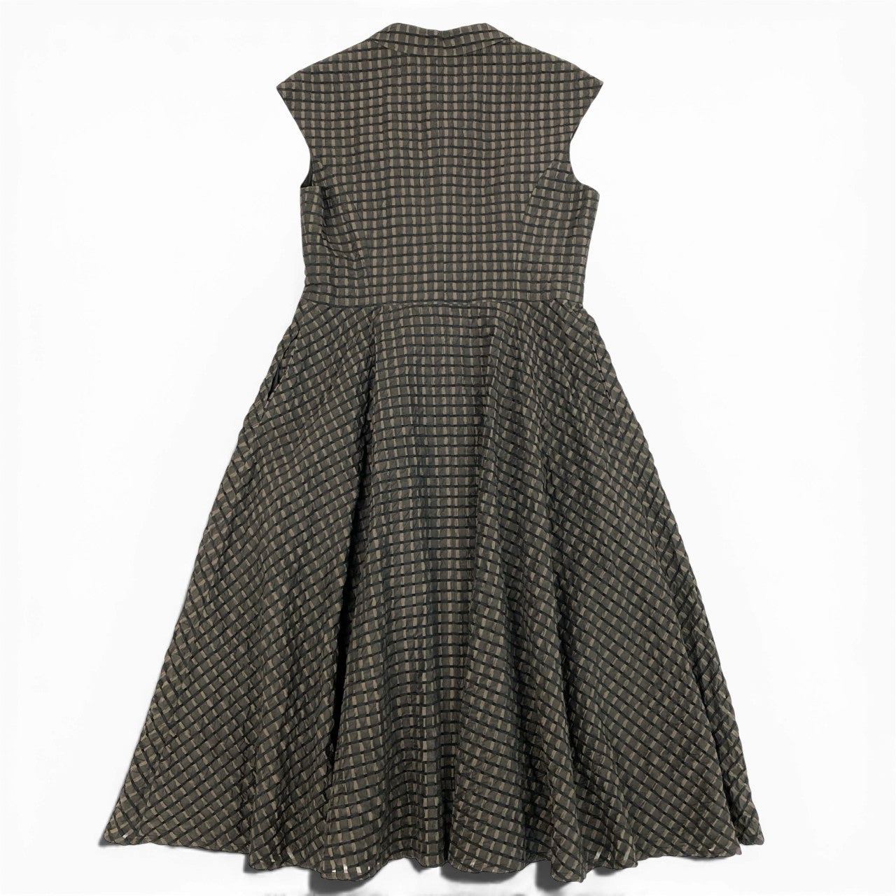 14a28 Rene ルネ ノースリーブワンピース ノースリーブワンピース Aライン 襟付き パールボタン 38 ブラウン レディース 女性用u02t