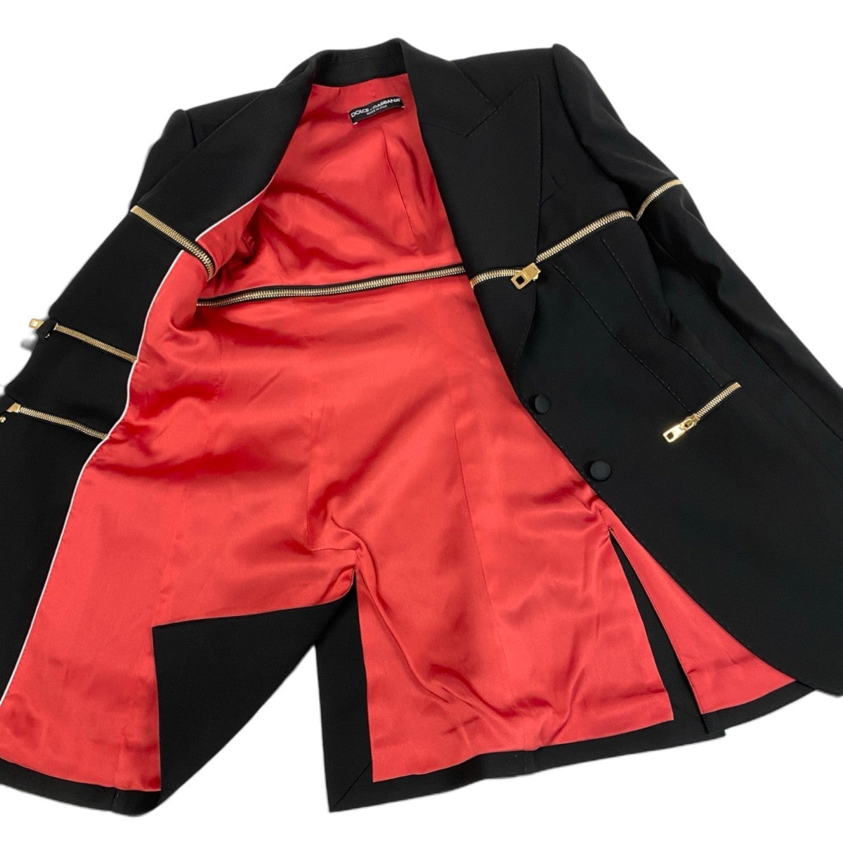 h31 【美品】DOLCE&GABBANA テーラードジャケット ジップデザイン イタリア製 36サイズ ブラック レディース 女性用k02i