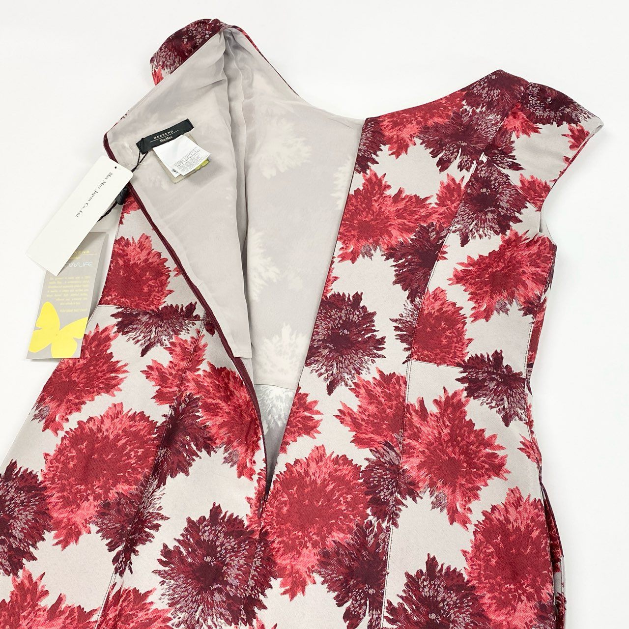 65a14 【未使用】 WEEKEND Max Mara ウィークエンド マックスマーラ ノースリーブワンピース ノーカラーコート 花柄  レディース 女性用 大きいサイズ 40/42 ホワイト レッド系u02t