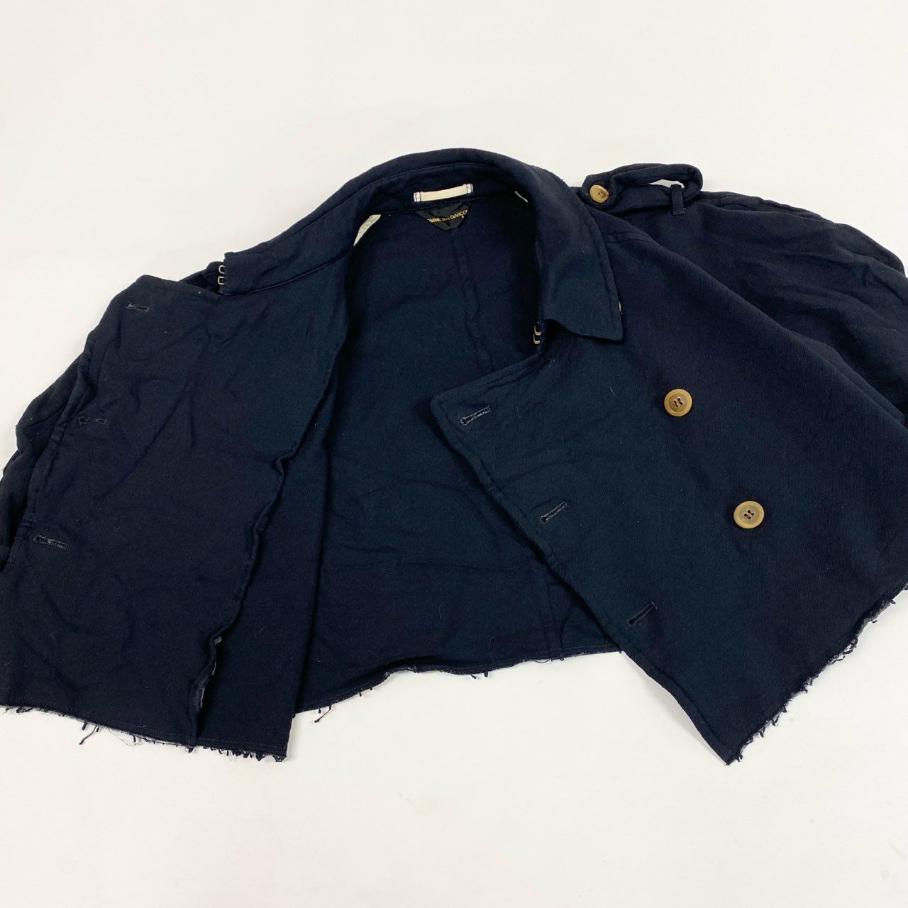 Ac6 COMME des GARCONS  コムデギャルソン 縮絨素材 ショートトレンチコート デザインジャケット M相当 ダークネイビー レディースk02i