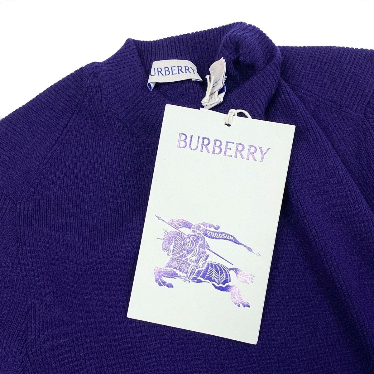 Ij13 【未使用タグ付】 BURBERRY バーバリー EKD ウールブレンド リブニットセーター 8077679 サイズS パープル レディースu02t