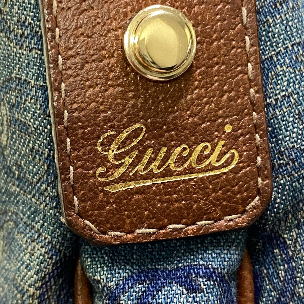 h29 GUCCI アビーデニム ショルダーバッグ インディゴ ブラウン レディース 女性用ta1