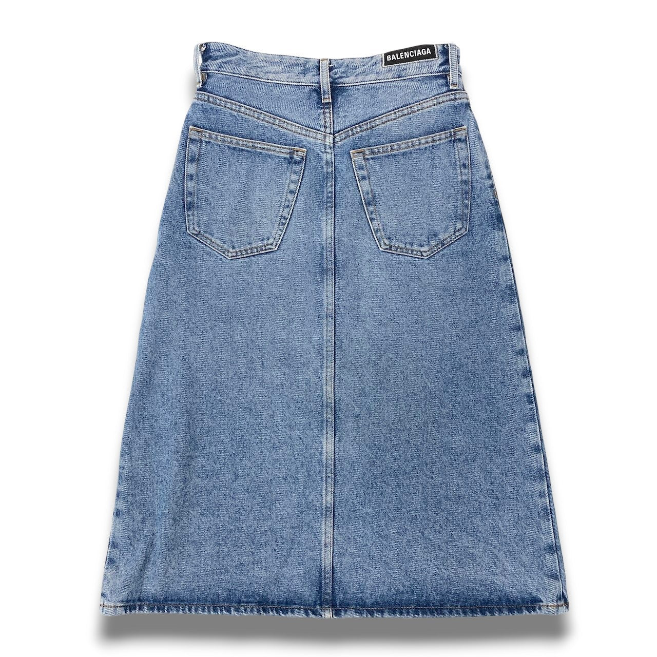 42c24 【美品】BALENCIAGA バレンシアガ デニムスカート ウォッシュ加工 イタリア製 34サイズ インディゴ コットン100％ レディース 女性用o07t