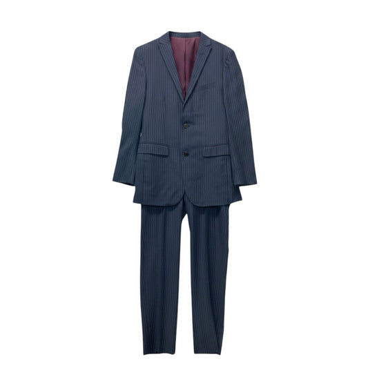72e21 BURBERRY BLACK LABEL バーバリーブラックレーベル セットアップスーツ シングル 2B ストライプ柄 ウールシルク混 38R ネイビー メンズ 紳士服u02t