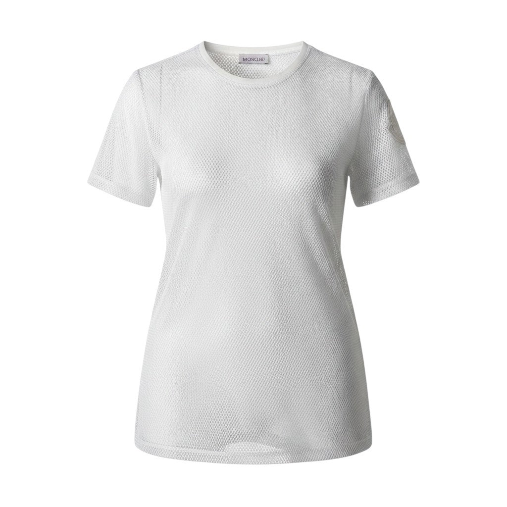Ag10 【美品】MONCLER メッシュTシャツ ロゴワッペン レイヤードカットソー XSサイズ ホワイト ポリエステル100％ ホワイト100％ta1ta1