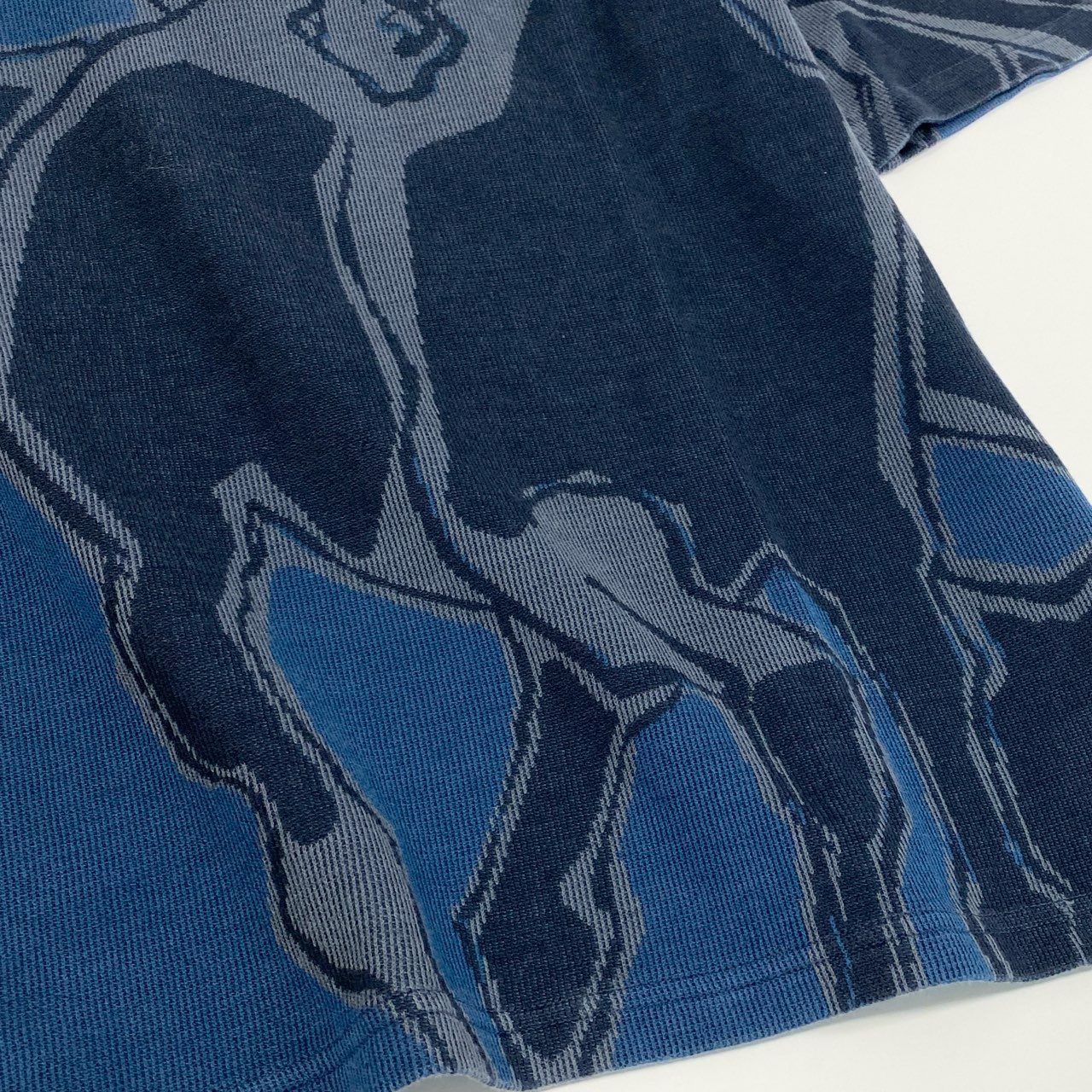 Ia14 HERMES エルメス 半袖Tシャツ クルーネック カットソー 鹿の子 Dance of Horses 馬柄 イタリア製  メンズ 紳士服 サイズM ネイビー コットン100％o07t