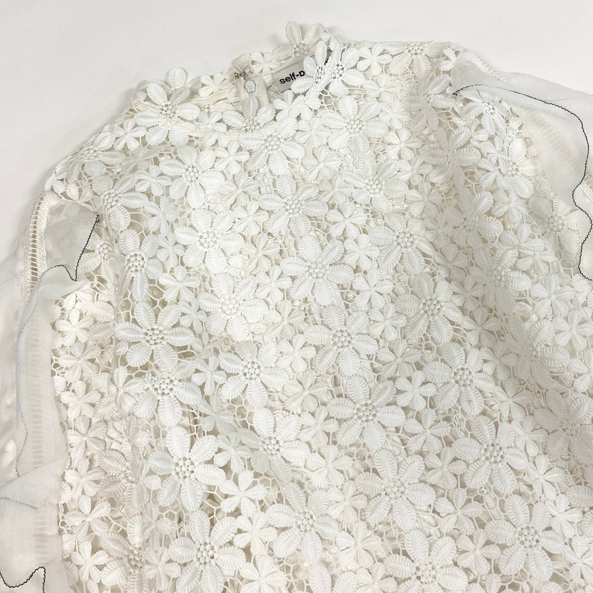 60f2 self-portrait セルフポートレイト 総レース ロングスリーブ カットソー レース装飾 花柄 トップス サイズUK8 ホワイト レディース 女性服o07t