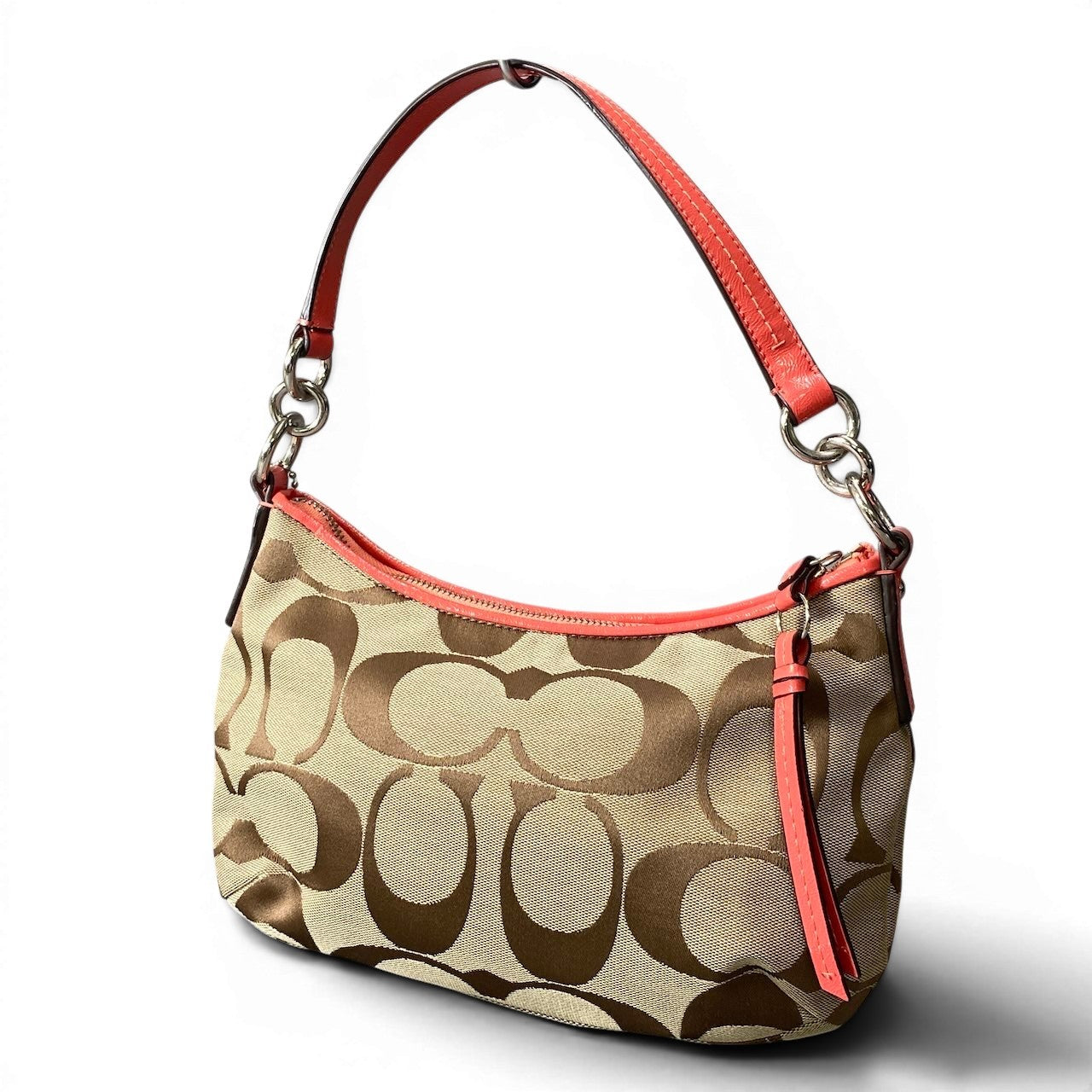 f12《美品》 COACH コーチ 2Way シグネチャー ワンハンドル バッグ Signature Top handle Bag F1321 / F23544 ピンク ベージュt18r