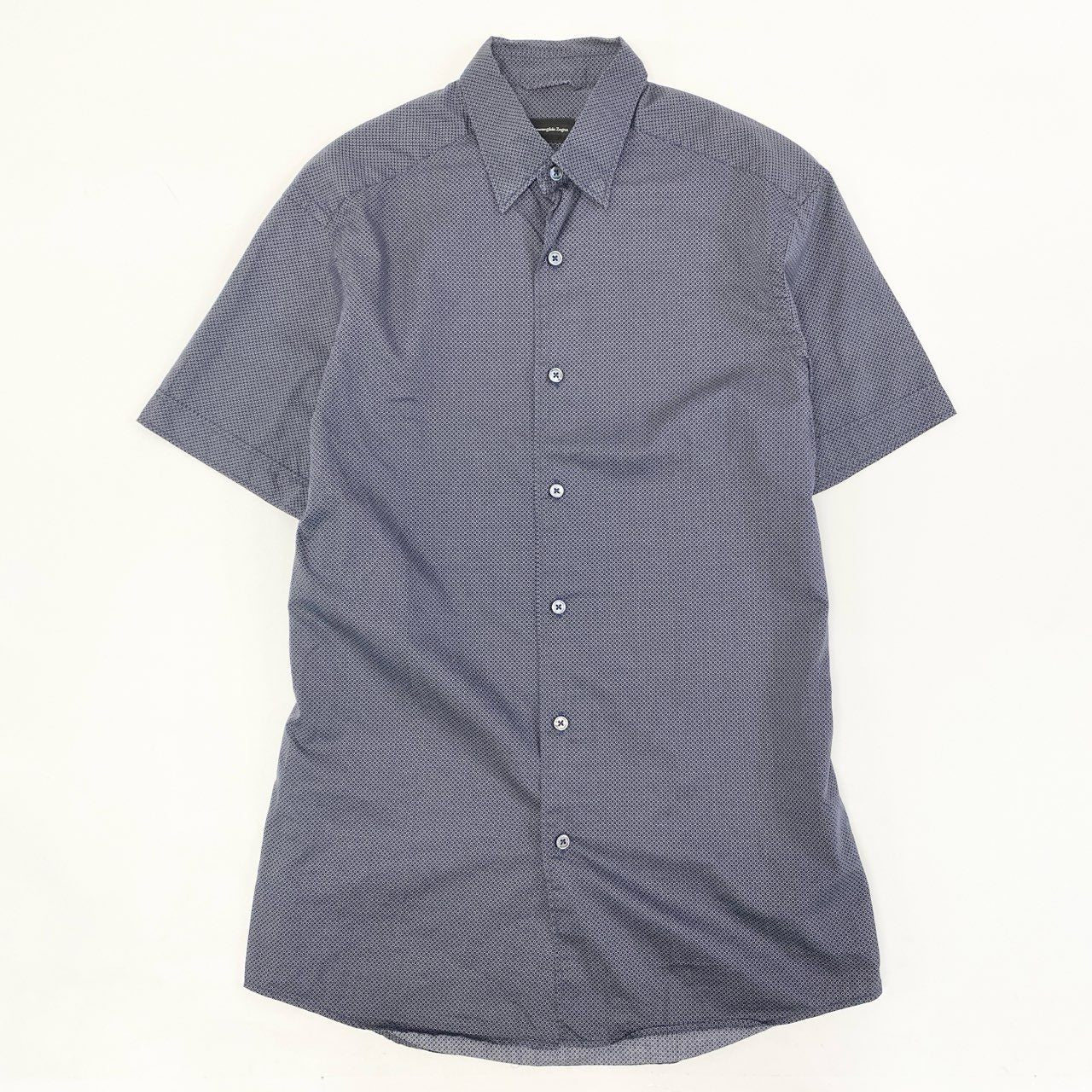 11i16 《美品》 Ermenegildo Zegna エルメネジルドゼニア 半袖シャツ ボタンダウンシャツ トップス CAMICIA GOMLEX サイズS ネイビー コットン メンズu02t