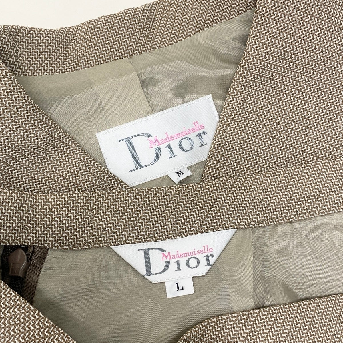 60f17 Christian Dior クリスチャンディオール ロゴボタン セットアップ ジャケットスカート Mサイズ ベージュ ウール レーヨン レディースo07t