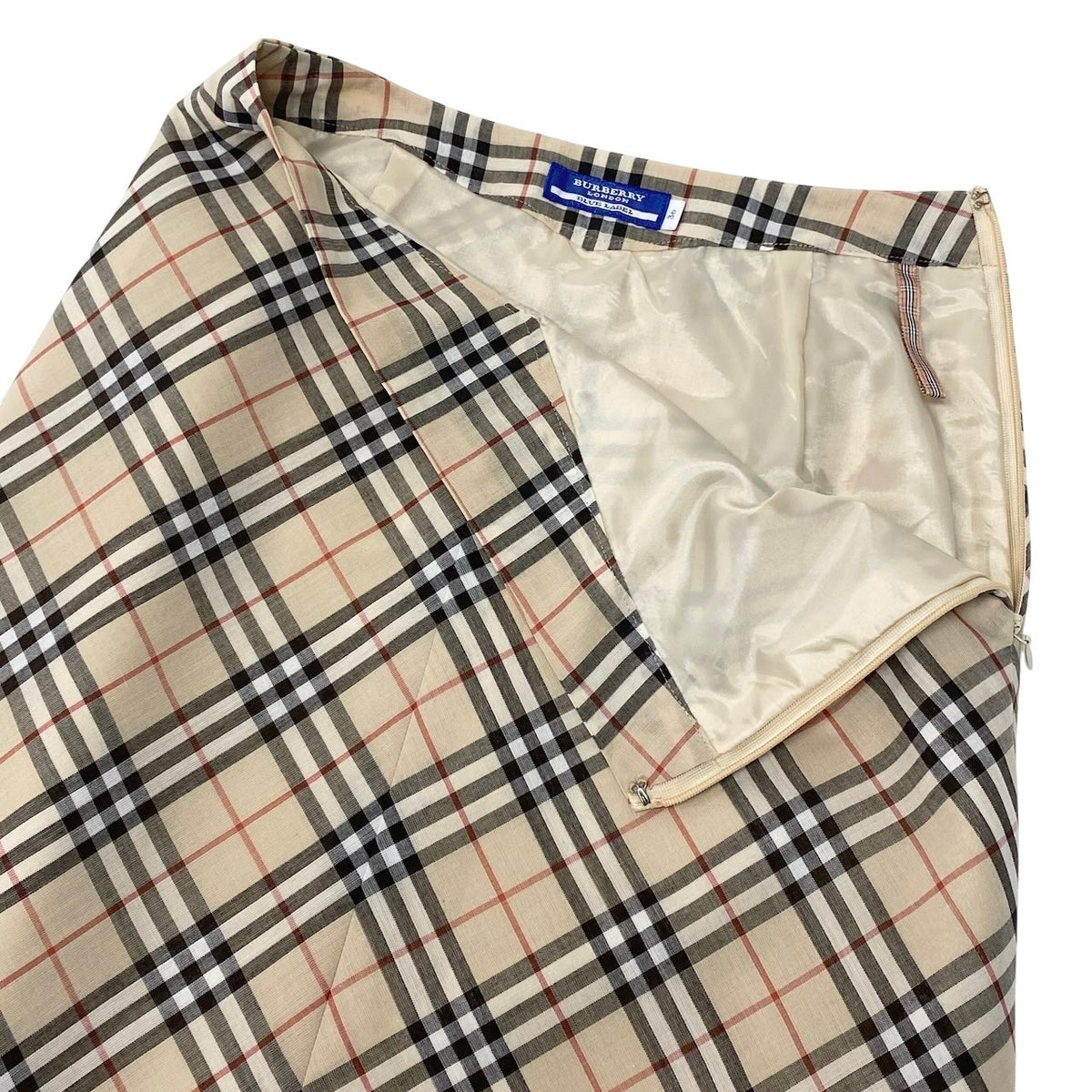 Ig6 BURBERRY LONDON BULE LABEL チェックスカート ノバチェック ミディアム丈 36サイズ ベージュ系 レディース 女性用ta2ta2