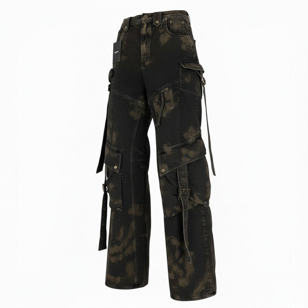 Mb16《美品》 EGONLAB エゴンラボ 2024AW CARGO ELEVATED カーゴパンツ デニムパンツ ダメージ加工 S ブラウン系 コットン メンズu02t