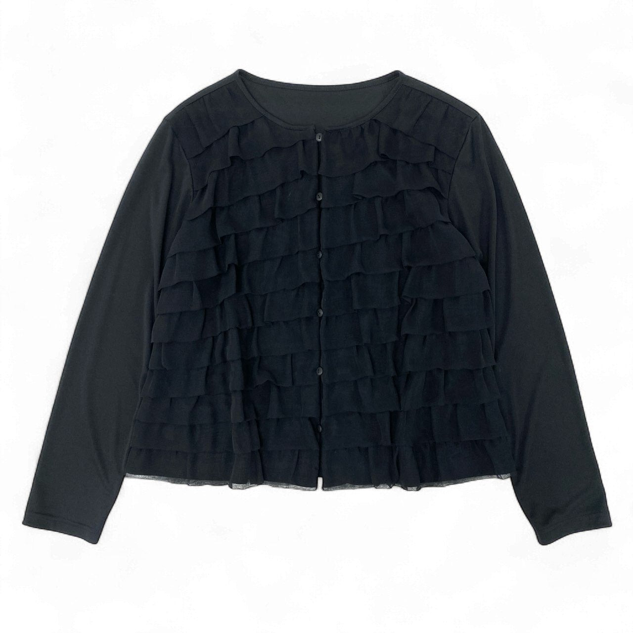 67k20《美品》TOKUKO 1er VOL トクコプルミエヴォル フリルジャケット ロングスリーブカーディガン 薄手 フォーマル レディース 女性用 9 ブラック ポリエステル100％u02t