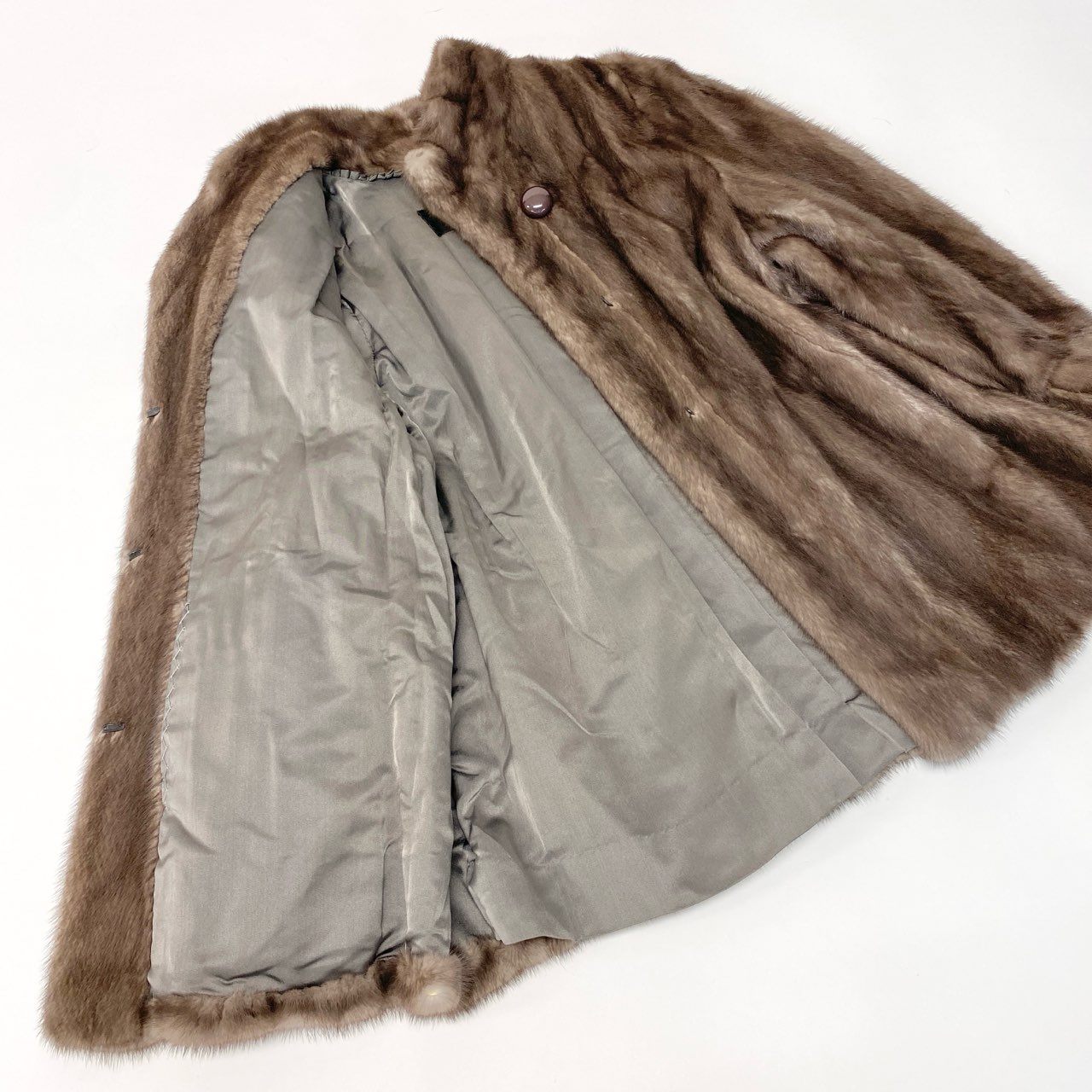 59a15 Nakamura Fur ブルーアイリス ミンクファーコート サイズF グレージュ 本毛皮 Mink Fur Coat ポケット有t18r