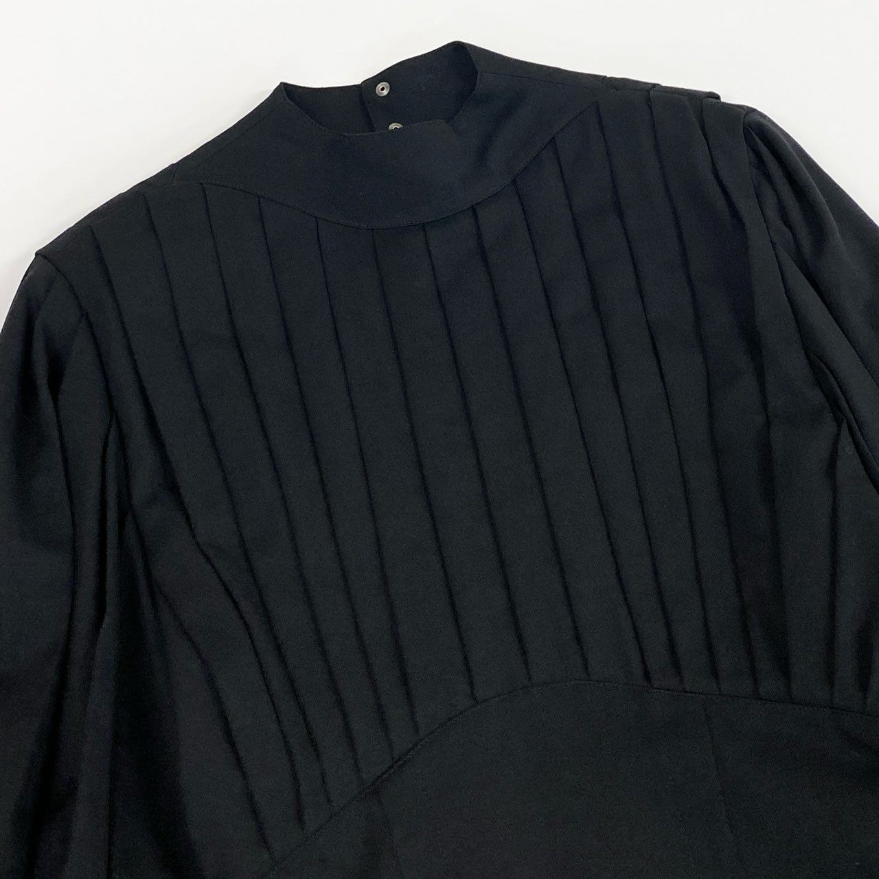 1L12 Thierry Mugler ティエリーミュ－グレー vintage 変形ワンピース タックプリーツ ロングワンピース 長袖 9 ブラック ウール レディース 女性用u02t