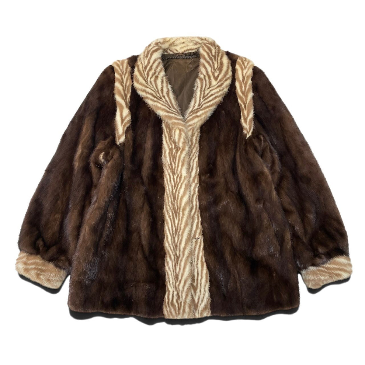 20i21 袖着脱可 希少デザイン ミンクファーコート サイズ11 茶系 本毛皮 Mink Fur Zebra Design Coat リアルファーt18r