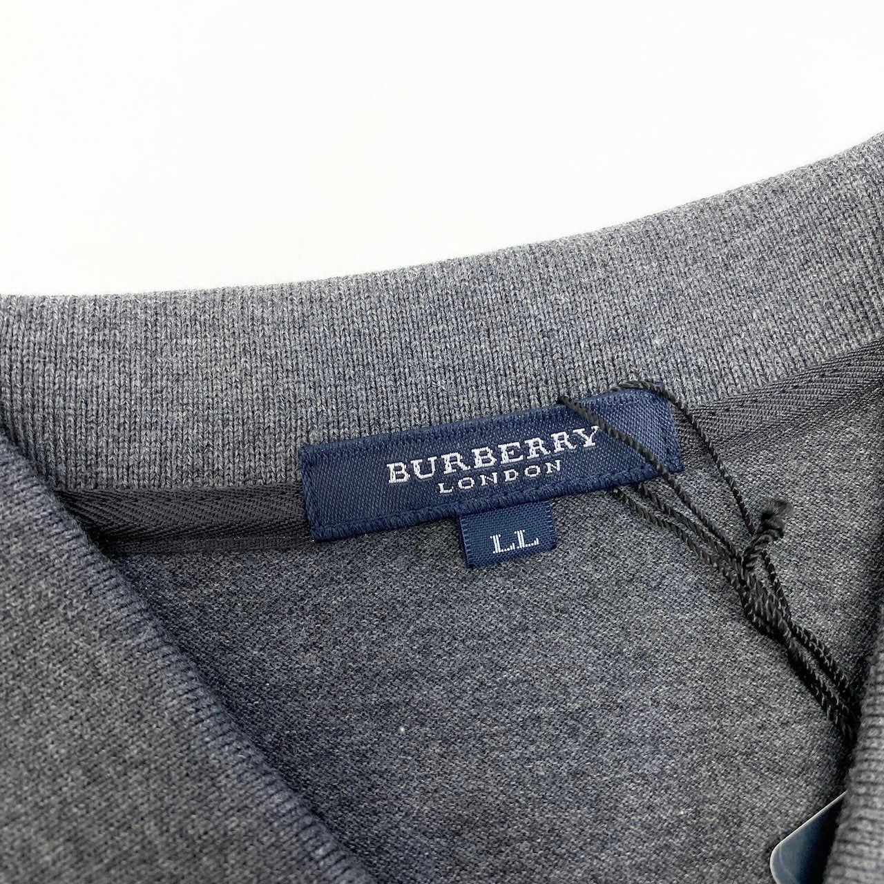 59d28 【未使用タグ付】 BURBERRY LONDON バーバリー 半袖 ポロシャツ コットンシャツ トップス チェック柄 大きいサイズ LL ダークグレー 綿100％ メンズ 紳士服u02t