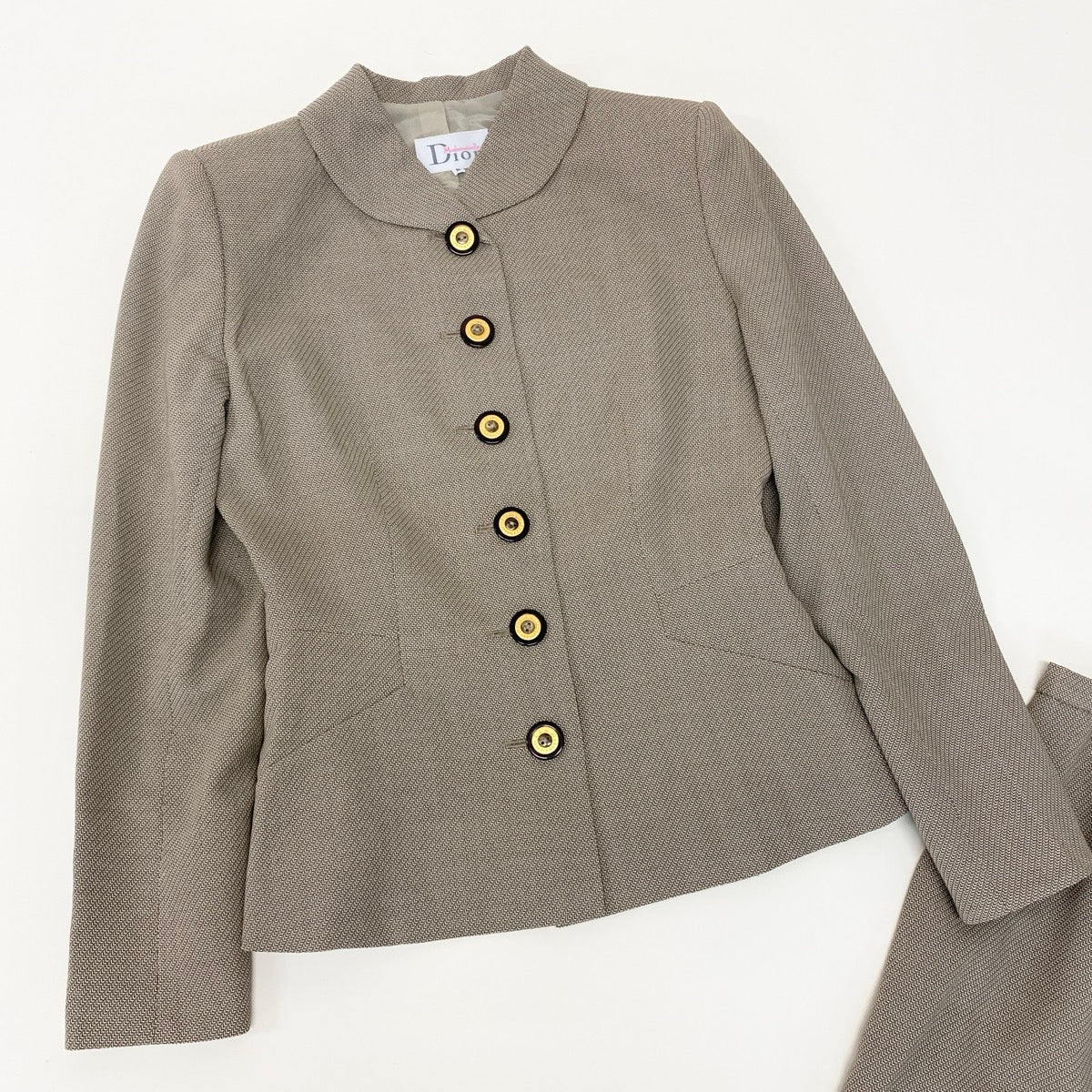 60f17 Christian Dior クリスチャンディオール ロゴボタン セットアップ ジャケットスカート Mサイズ ベージュ ウール レーヨン レディースo07t
