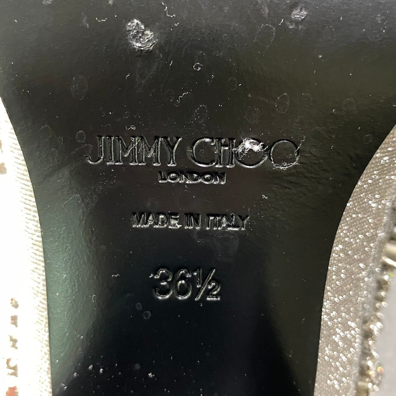 1g7 JIMMY CHOO ジミーチュウ 24ss Cece 60mm グリッターミュール ミドルヒール 36 1/2 シルバー レディースu02t