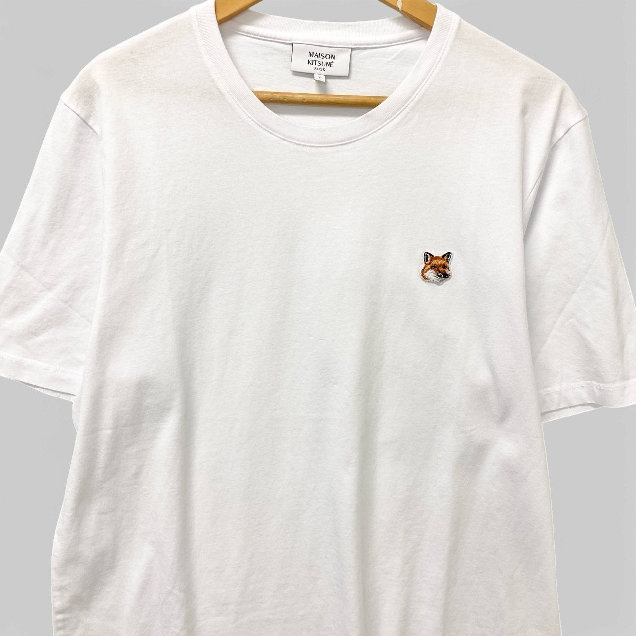 75c13 《美品》 MAISON KITSUNE メゾンキツネ フォックスヘッド 半袖Tシャツ カットソー トップス L ホワイト コットン メンズu02t