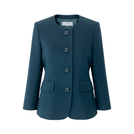33f15 YVES SAINT LAURENT イヴサンローラン ノーカラージャケット ウールジャケット サイズS ダークグリーン レディース 女性用u02t